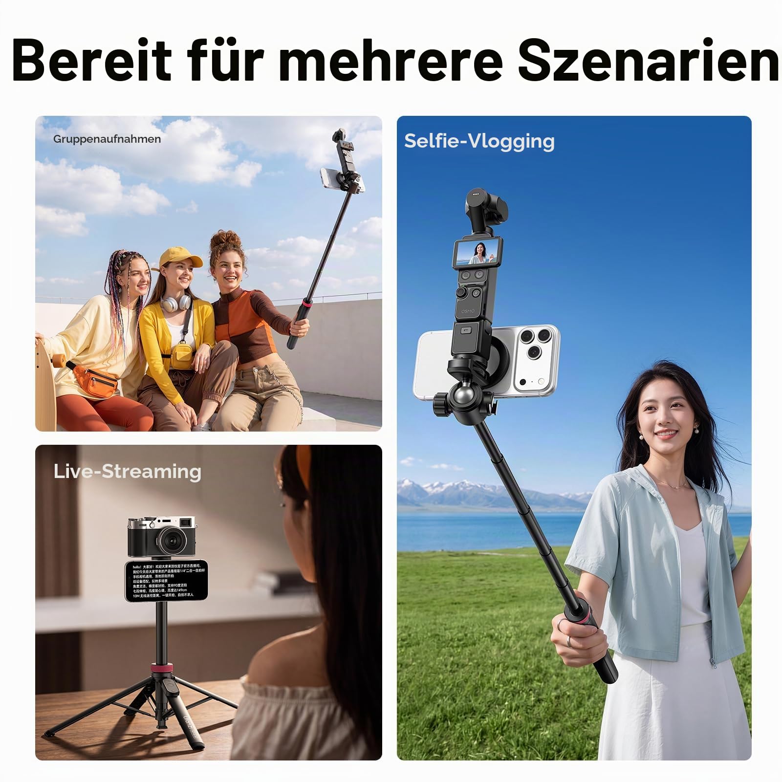 ULANZI MT44 M [2026 Aktualisierte] Auto-Open Handy Kamera Stativ, Magnetisches Selfie Stick Bluetooth 150cm, Automatisch öffnen Vierbeinständer, Tripod kompatibel mit Samsung iPhone DSLR