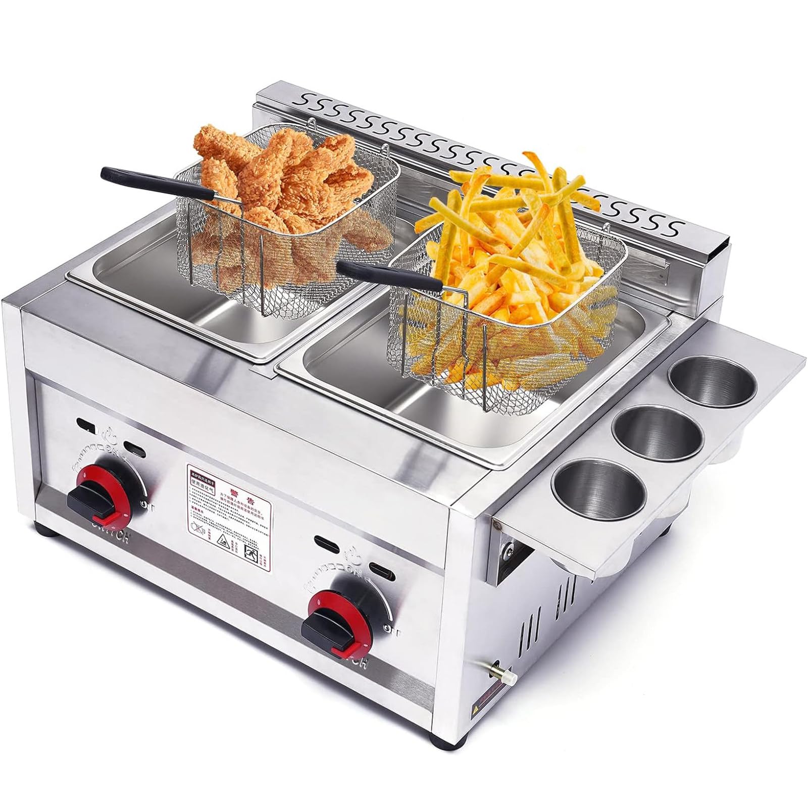 AYCDL Gas Fryer, Commercial LPG Deep Fryer with 2 Baskets, Stainless Steel Cooking Pot for Home Kitchen and Restaurant French Fries