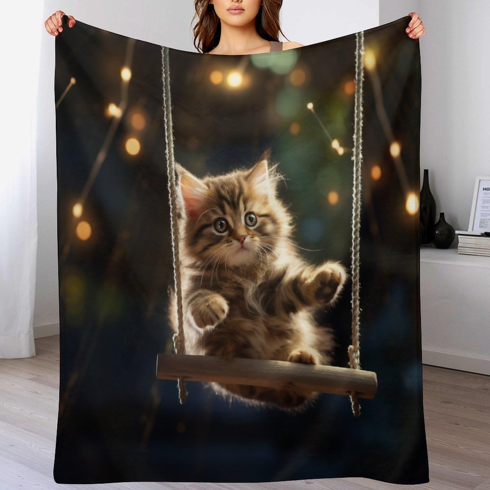 Polaire Cute Chat couverture en flannel douce 140x180cm pour lit et canapé