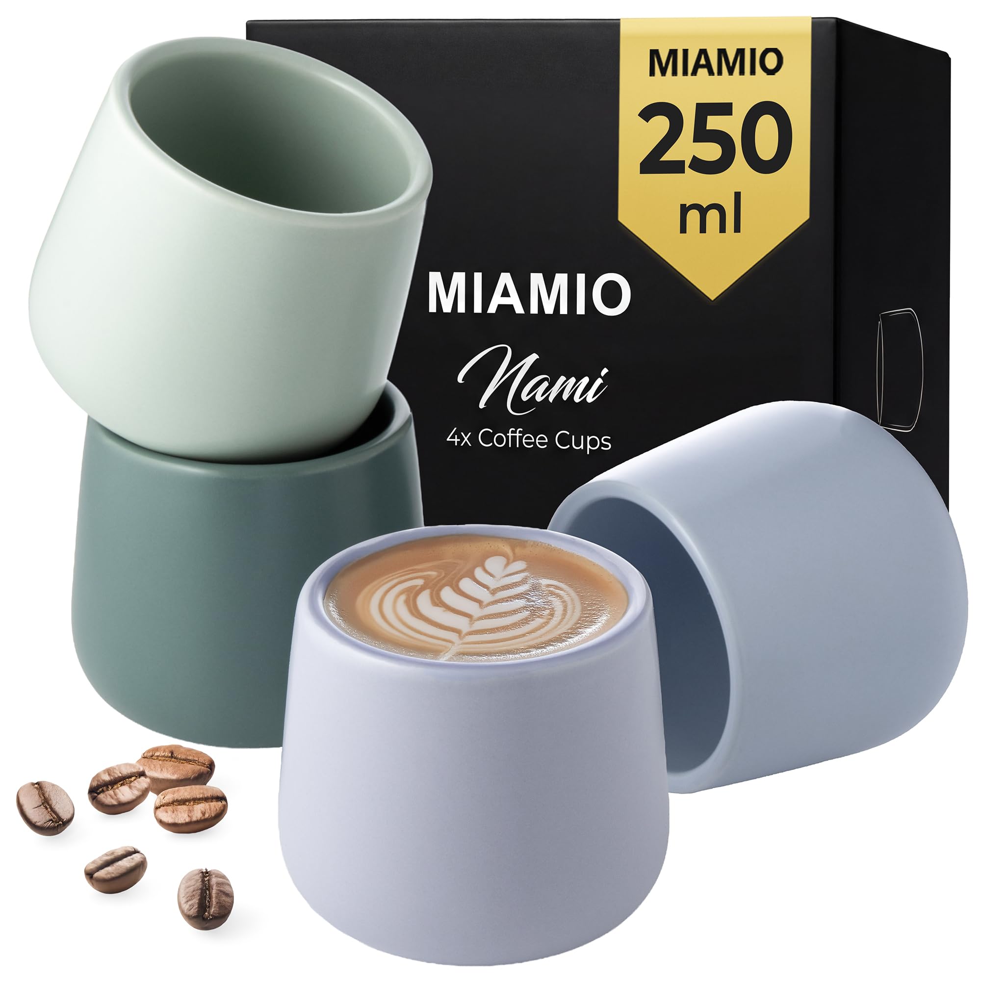 MIAMIO - Ceramic Cup Set of 4, Coffee Mugs (250 ml) - Nami (Pastel Coast)