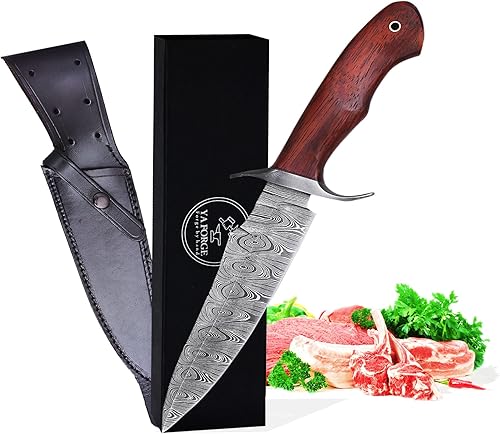 El cuchillo de caza de hoja fija es tu mejor compañero de caza, cuchillo de supervivencia de acero de Damasco forjado a mano con mango de madera de