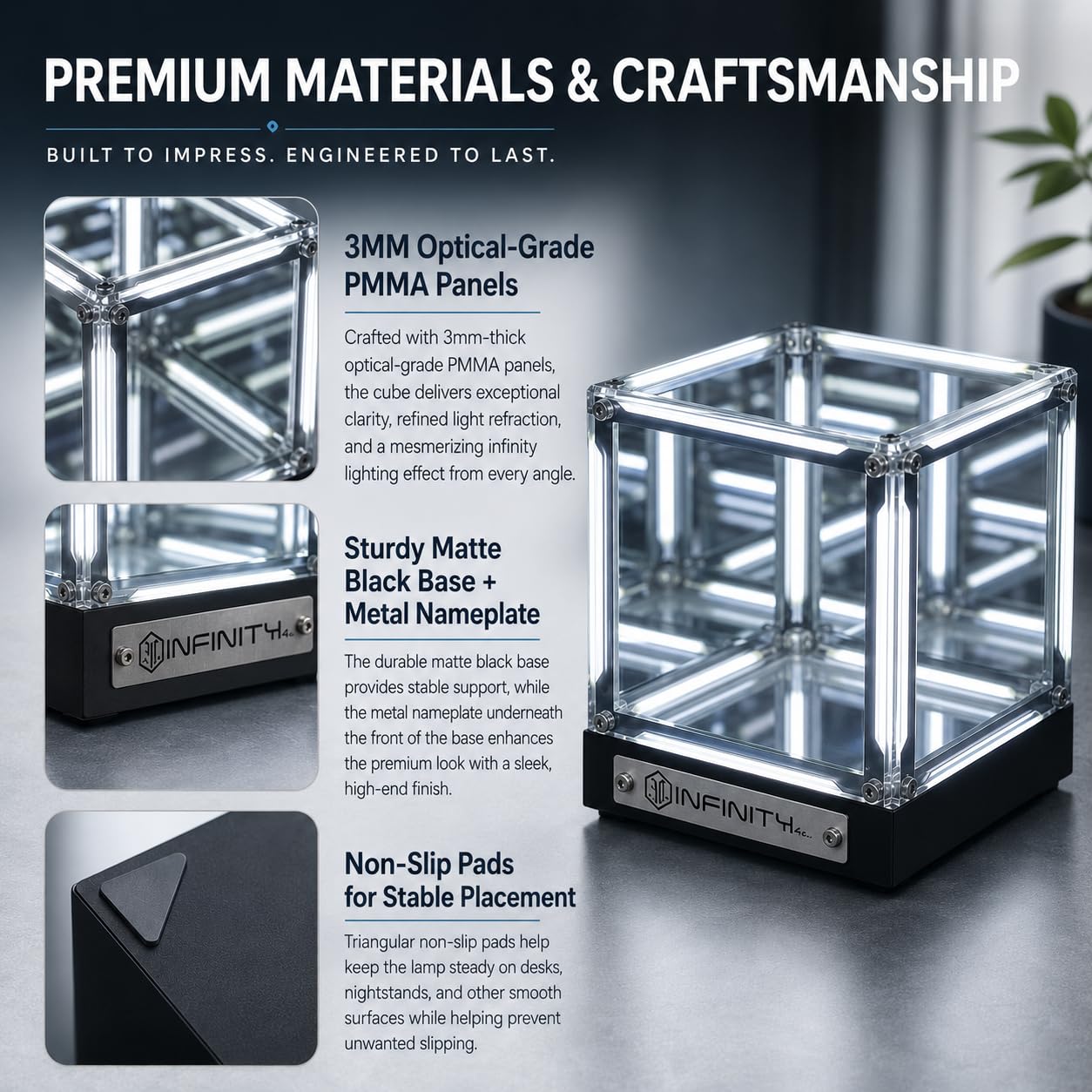 Infinity Cube Light, Infinity Mirror 4D cubo acrilico Led Abyss Effect Touch dimmerabile ricaricabile umore luce notturna per scrivania da gioco decorazione futuristica
