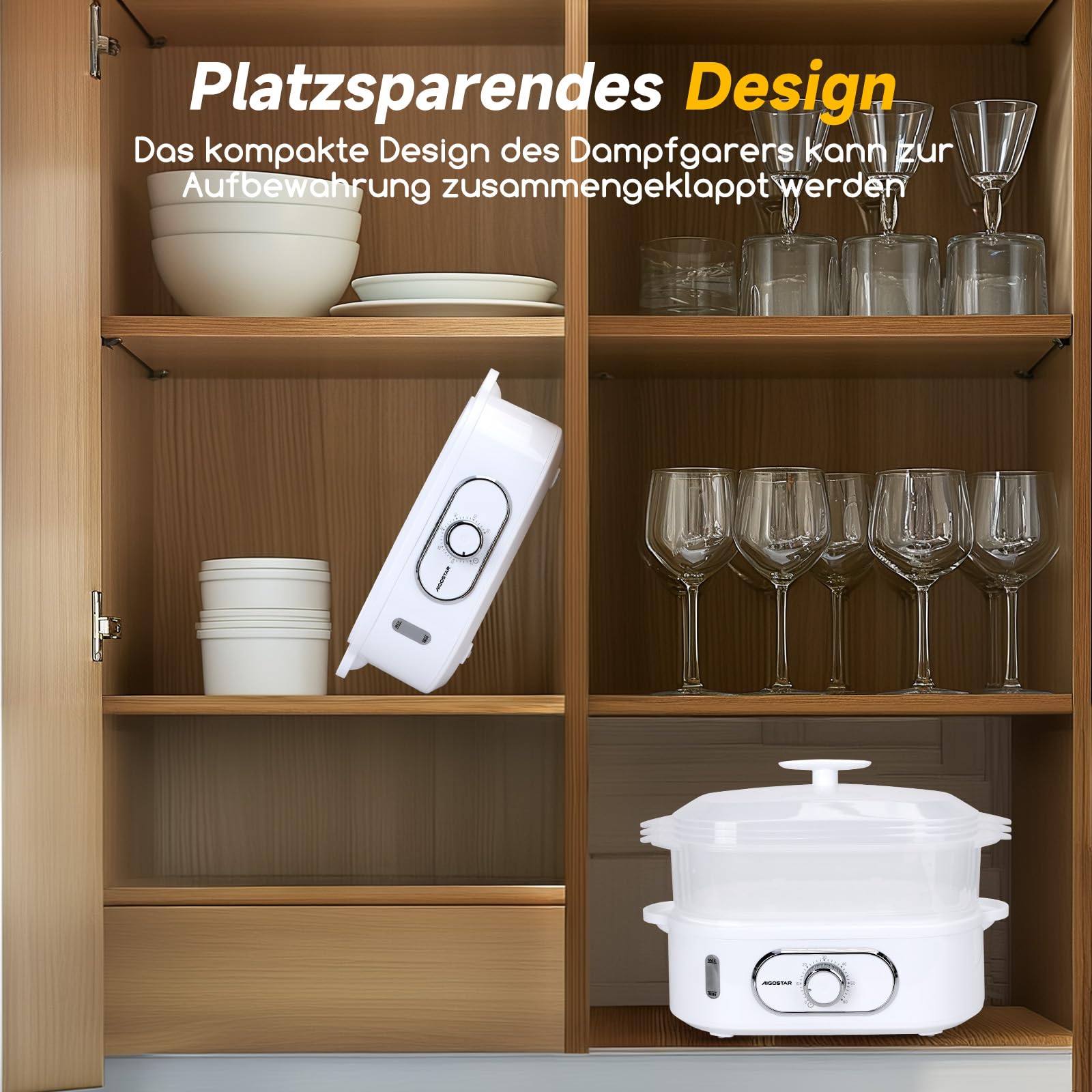 Aigostar Elektrischer Dampfgarer 12L mit Timer, Dampfgarer mit 3 stapelbaren Behältern, Reiskocher & Eierhalter, 60-Minuten-Timer, spülmaschinengeeignet 900 W weiß (Modell: Fitfoodiepro)