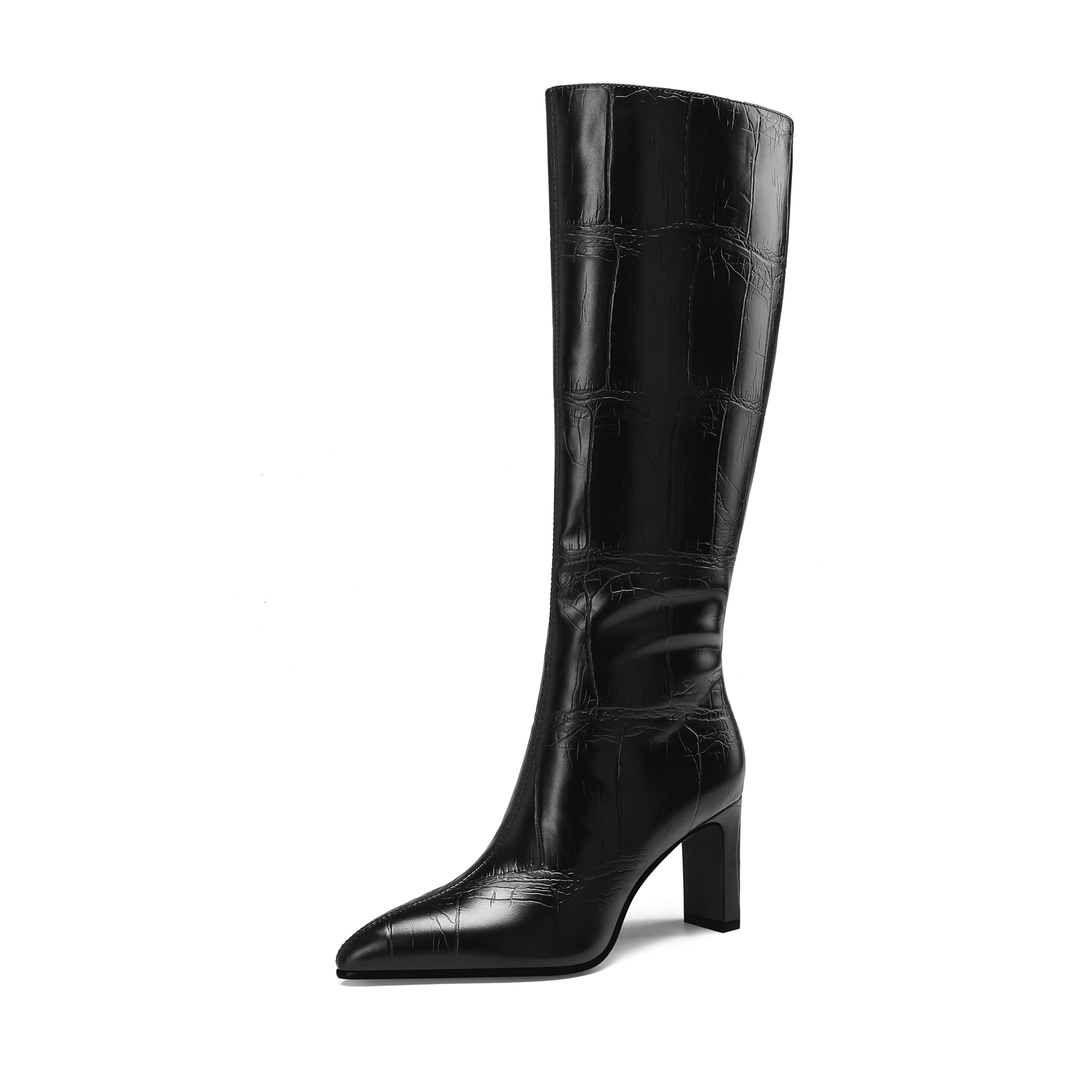 Womens Chunky Heel Pointed Toe Knee-high Boots