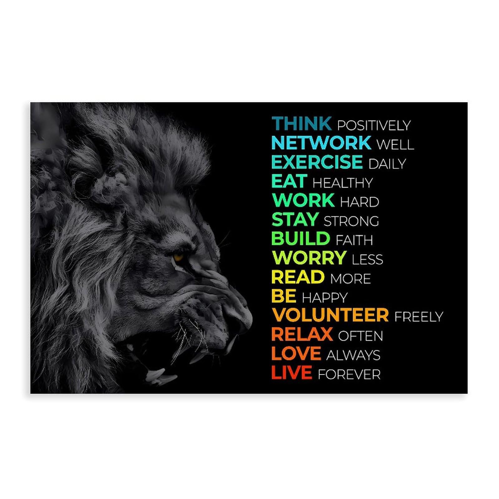 Qnvjqkdsi Unframe Mindset Lion Quote Canvas Poster Bedroom Decor Landscape Office Room Decor Gift 20" L X 30" W