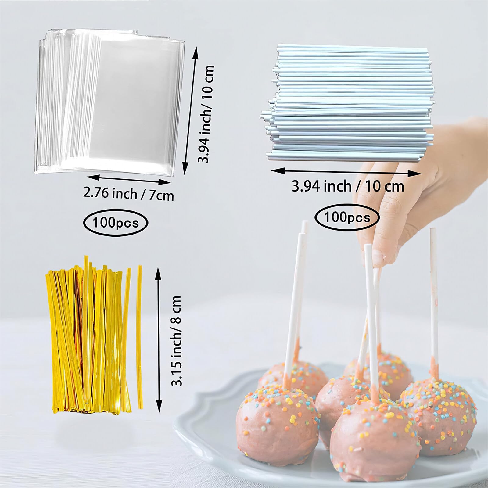 Moule à cake pop, rond, en silicone, à 20 trous, avec 100 batons Pop Cake, 100 paquets de bonbons, présentoir à mesurer, pour cakes, bonbons, gelée et chocolat