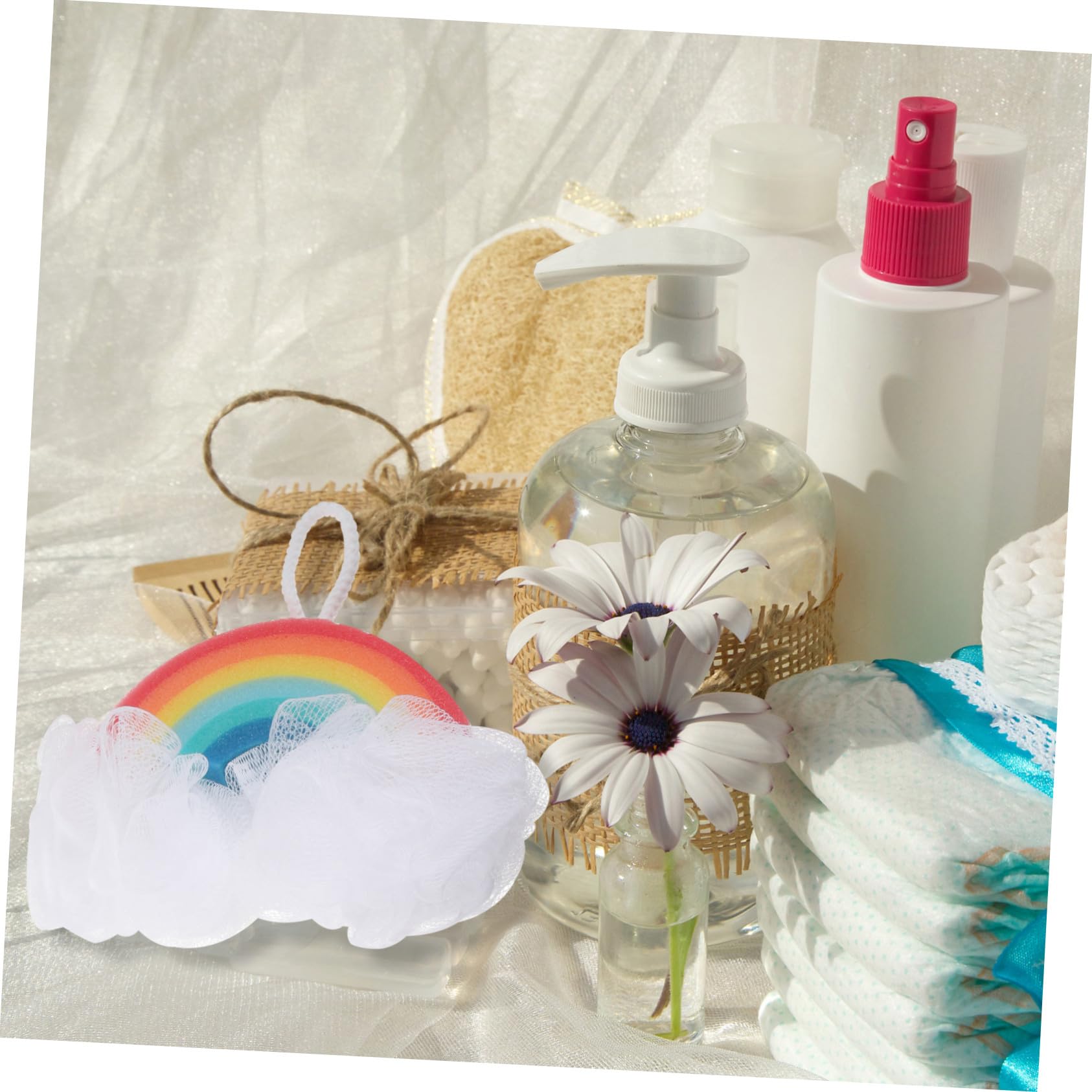 Alipis Spugna Esfoliante per Doccia Bambini 2 Pezzi a Forma di Arcobaleno potere Scrub e Bolle Ricche, Spugna Morbida per Bagno dei Piccoli