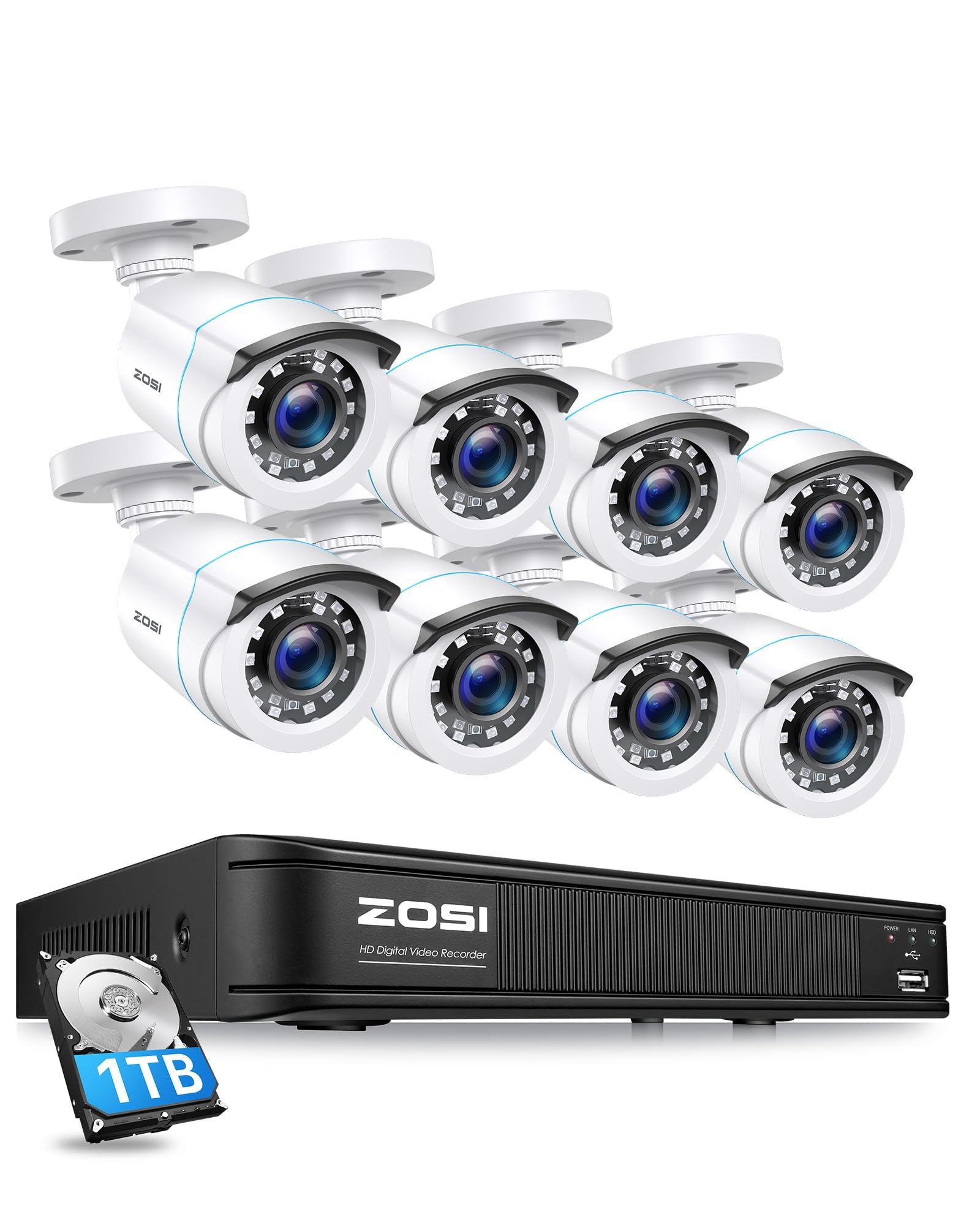 Amazon.co.jp: ZOSI 200万画素防犯カメラ8台セット CCTV監視カメラ 