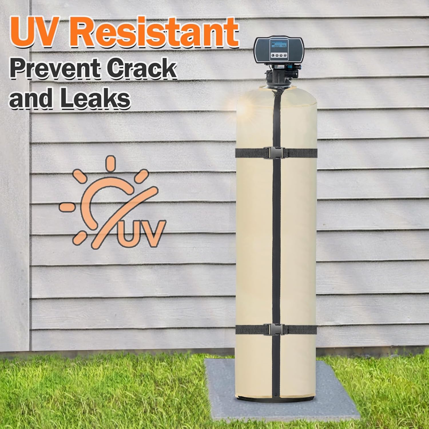 Water Softener Cover Outdoor, 3 Layers Insulation Protective Tank Jacket, Heavy Duty Water Softener Covers for Outside Units, 12''D x 52''H- Beige