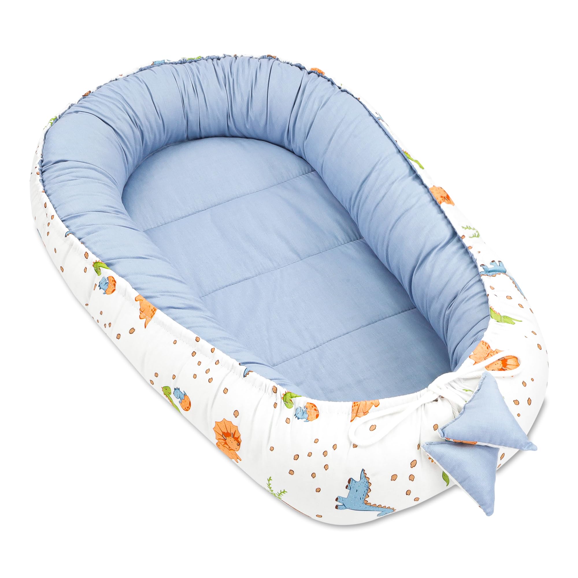 Riduttore lettino neonato - 90x50 cm baby nest trasportabile per neonati nido culla pod cocoonababy babynest antisoffoco Blu Di Dinosauro