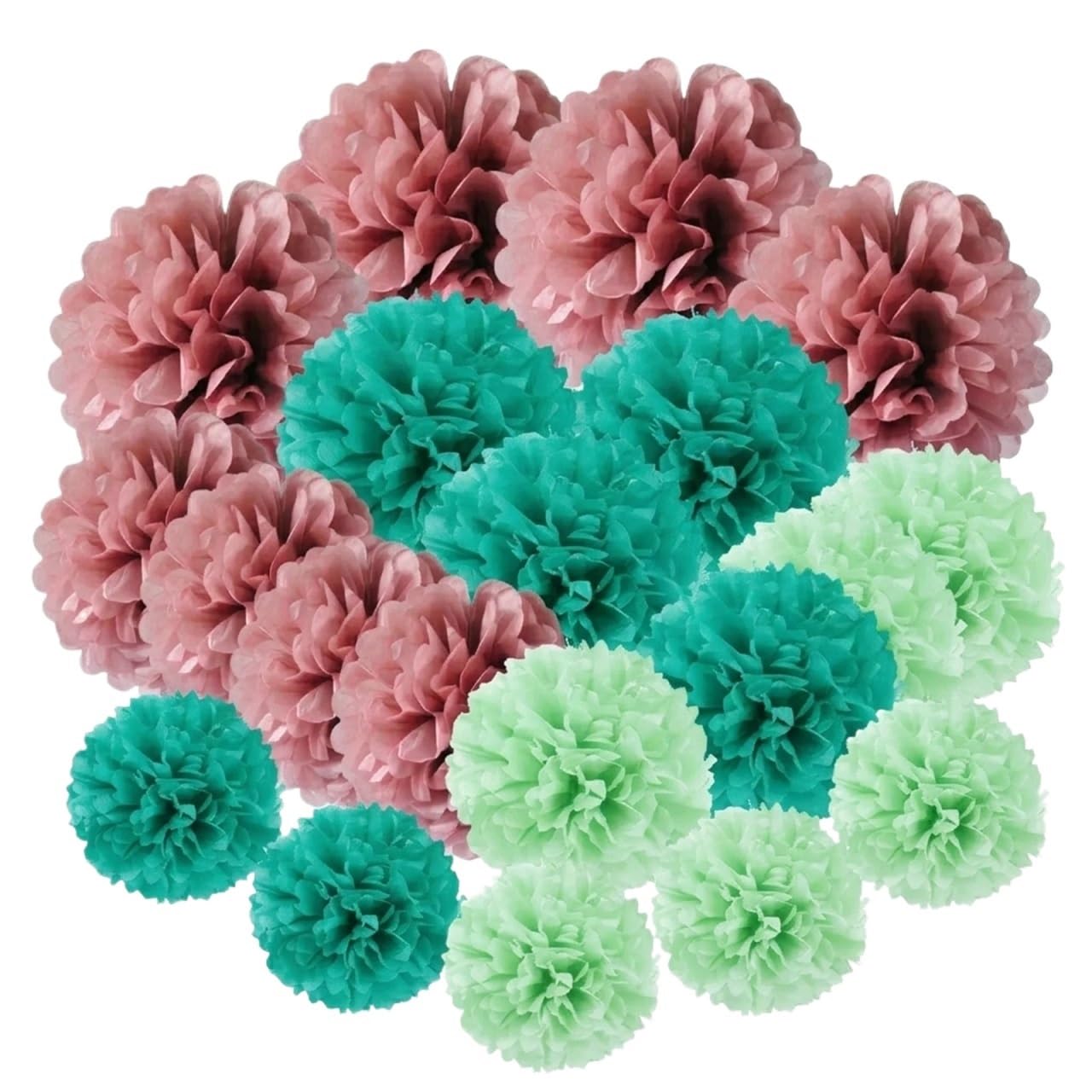Pompons Deko 21 Stück Seidenpapier-Pompons | 20/25/30 cm Blumen, hängende Dekoration for Hochzeit, Party, Geburtstag, Hintergrund