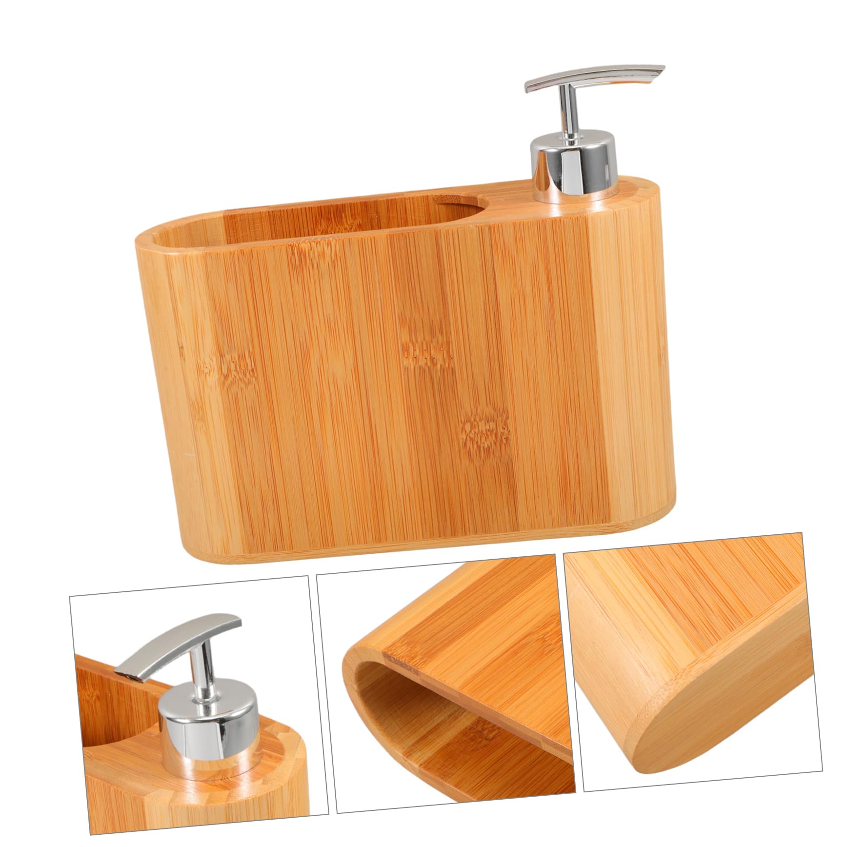 Dispenser Sapone da Appoggio a Forma Ellittica in Legno e Plastica | Design Raffinato ed Ergonomico, per Bagno di Casa, Forma Ellittica Decorativa