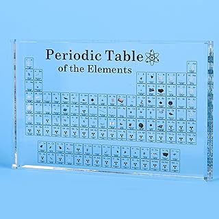 Large Real Periodic Table of Elements, Periodic Table with Real Elements Inside, 7.9 Inch Acrylic Chemical Periodic Table Display with 83 Samples, Science Gifts for Student, Teachers Crafts Decor