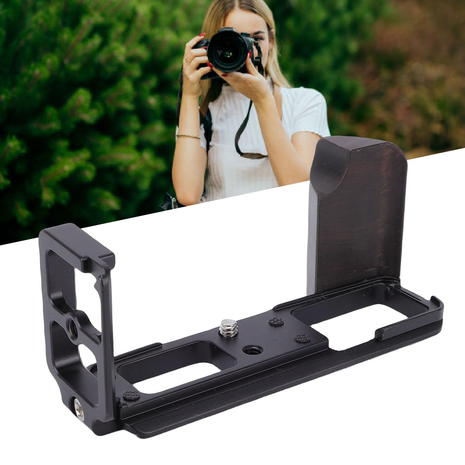 Supporto Impugnatura Fotocamera a L con Manico in Legno Vintage Base in