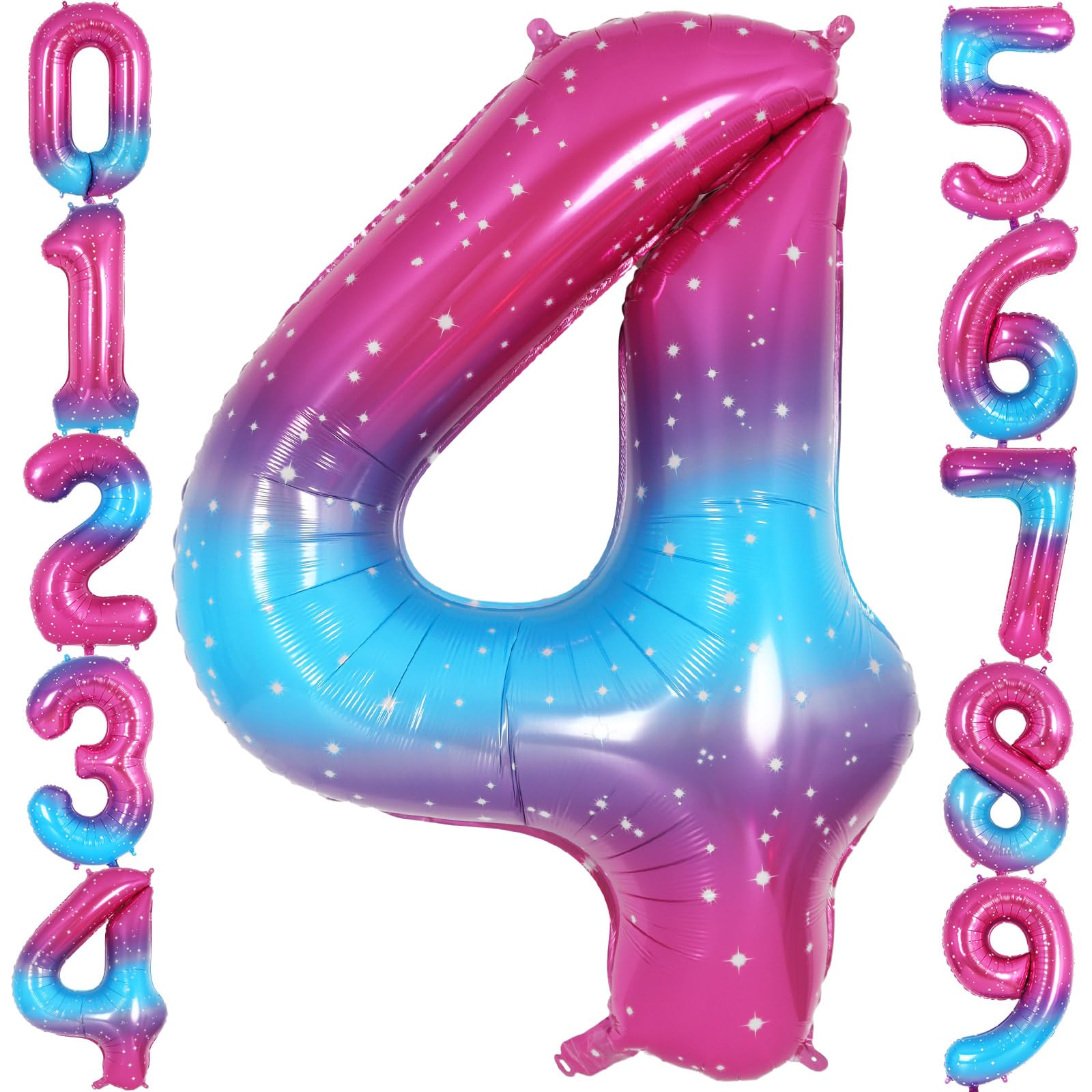 Pink Blue Number 4 Balloon, Large Foil Helium Gradient Rainbow Number Balloons, Big Mylar Number 4 Balloons for 4 Year Old Birthday Party Decorations