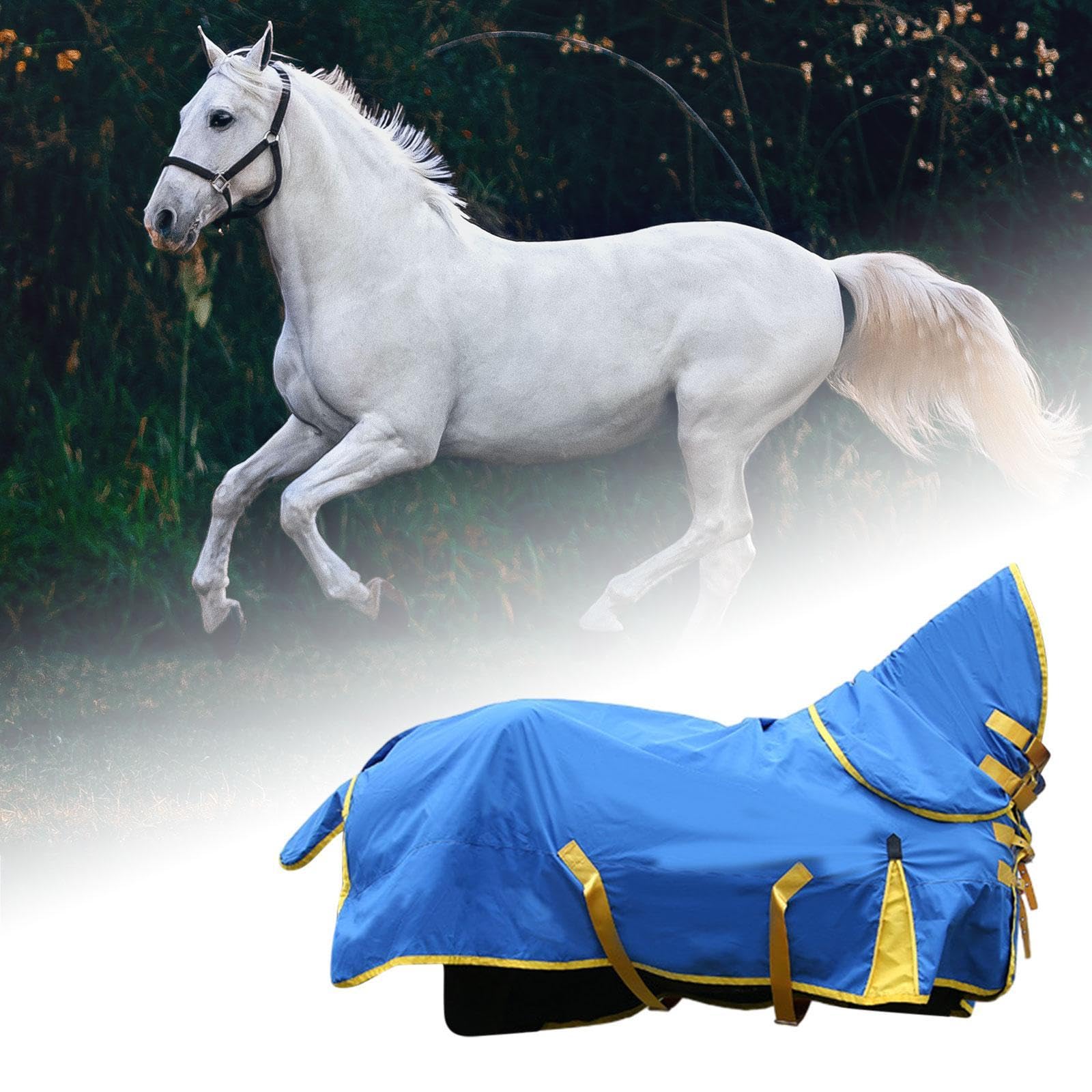 Manta Impermeable para Caballos, Manta Protectora Impermeable para Caballos, Tejido de Poliéster Transpirable con Hebillas Cruzadas Y Collar Extraíble