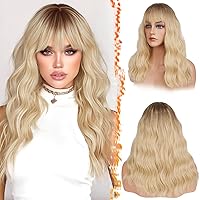 Vista 39 de BARSDAR Peluca rubia corta ondulada con flequillo, pelucas cortas onduladas de 14 pulgadas para mujer, pelucas sintéticas suaves hasta el hombro