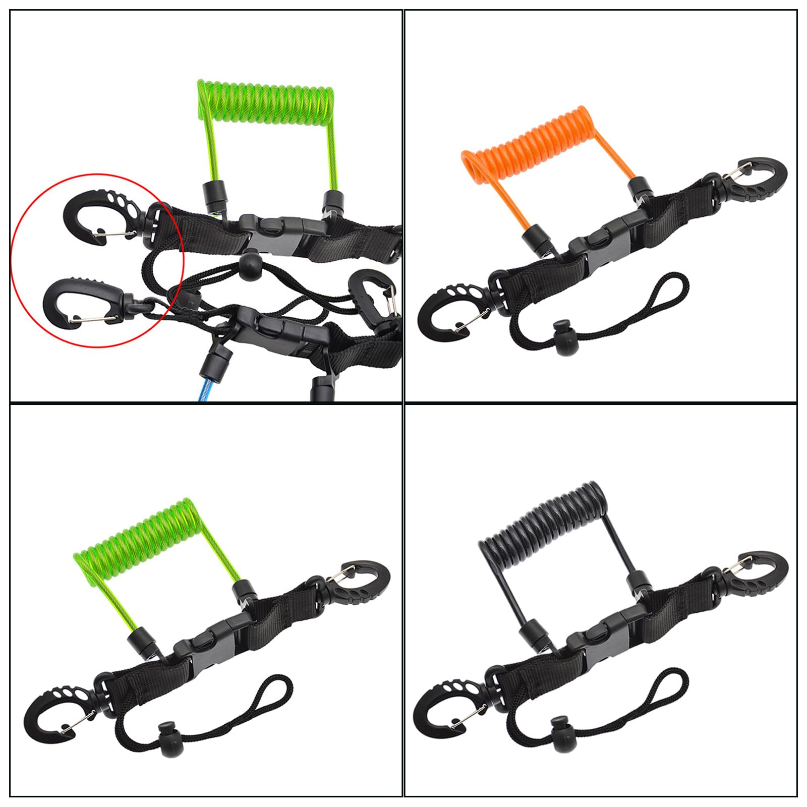 ZEXKENS Scubas Diving Coiled Lanyard Quick Releases Heavy Duty Antilost Underwater Spring Coiled Camera Strap for Diving Light