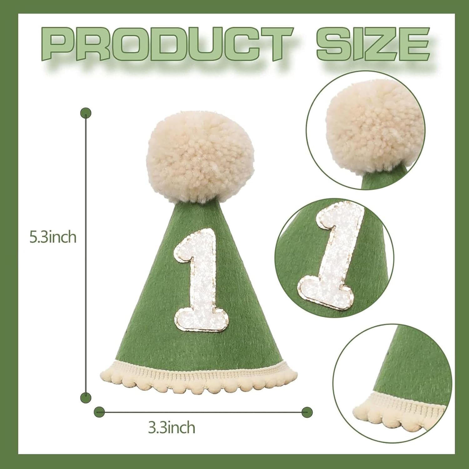 Handmade Boho Green 1st Birthday High Chair Banner Decorations for Baby Boys First Birthday Hat With One Cake Topper Happy Birthday Photoshoot Props Photo Props - Image 7