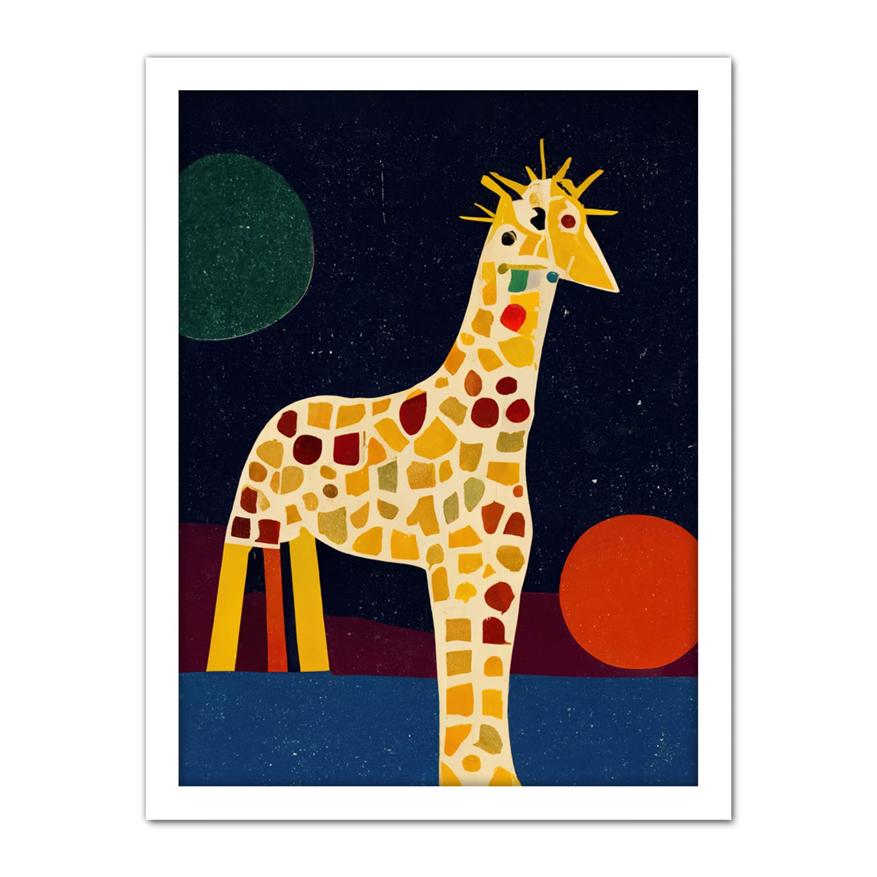 Doppelganger33 LTD Abstract Giraffe Surreal Cubism Artwork Framed Wall Art Print 18X24 Inch