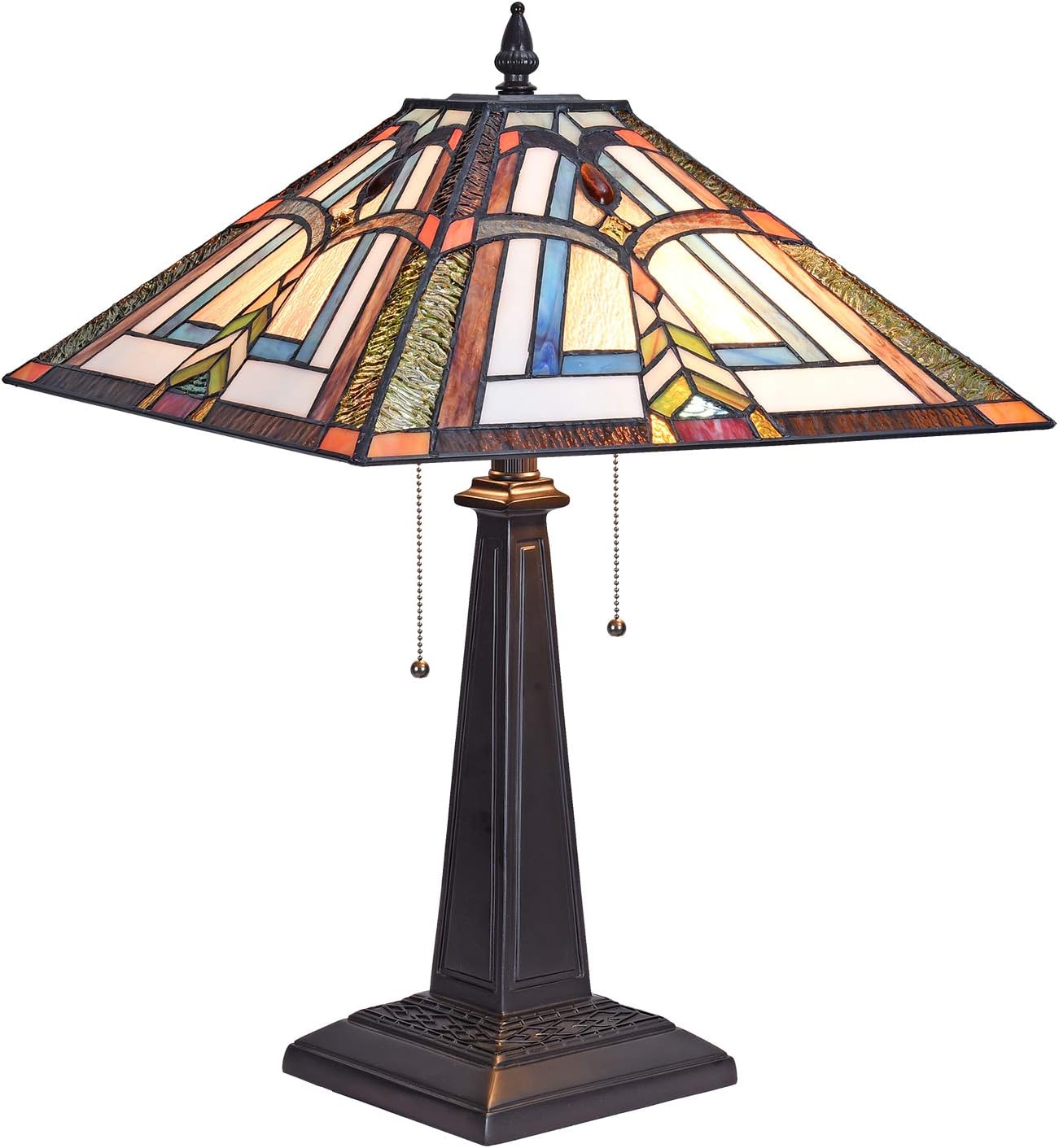 Artzone Tiffany Table Lamp 2-Light 16" Width Stained Glass Lampshade Mission Style Desk Light for Living Room Bedroom