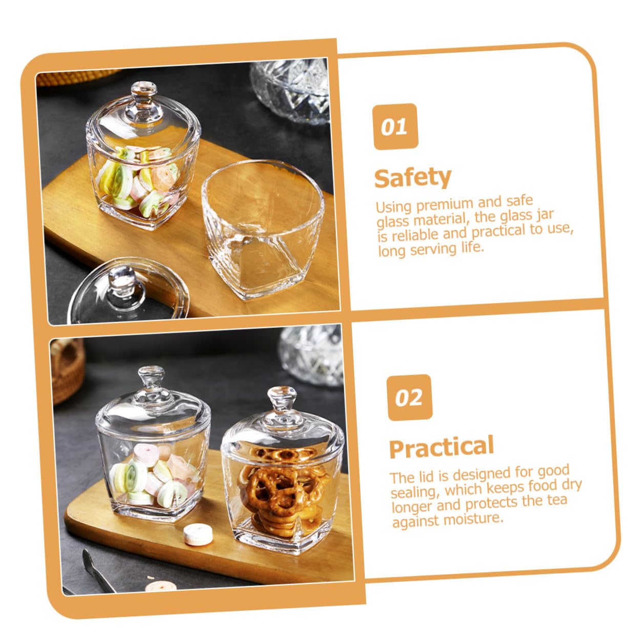 TOYANDONA 2 Stück-pack Glasbehälter mit Deckel 260ml für Snacks und Kekse aus Glas mit Abdichtung und Feuchtigkeitsschutz im Einfachen Stil