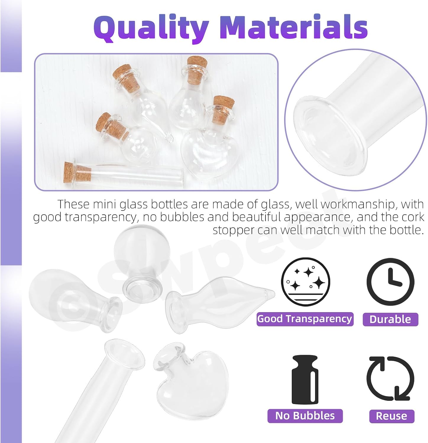 Swpeet 82Pcs 5Shapes Mini Glass Bottles with Cork Stoppers, Eye Screws, Twine and Lobster Claw Clasps Assortment Kit, Mini Glass Jars Cork Stoppers Bottles for DIY Crafts Party Decoration