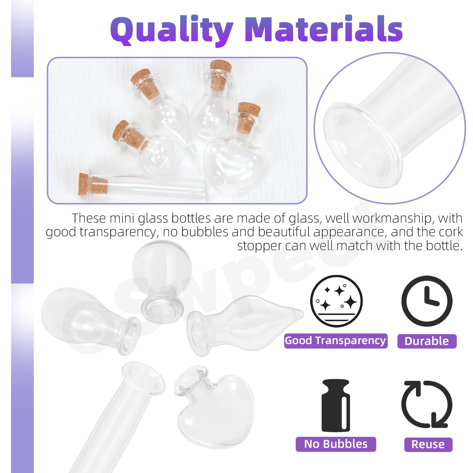 Swpeet 82Pcs 5Shapes Mini Glass Bottles with Cork Stoppers, Eye Screws, Twine and Lobster Claw Clasps Assortment Kit - Image 3