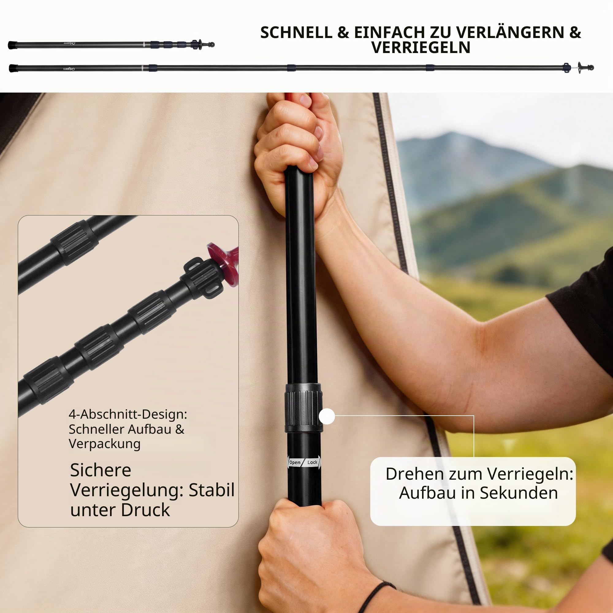 Origem Zeltstangen Teleskop 2er Set 90–280 cm, Sonnensegel und Tarpstangen | Aluminium-Teleskopstangen, höhenverstellbar, Hohe Stabilität,Stangen für Zelt, Tarp, Sonnensegel und Camping