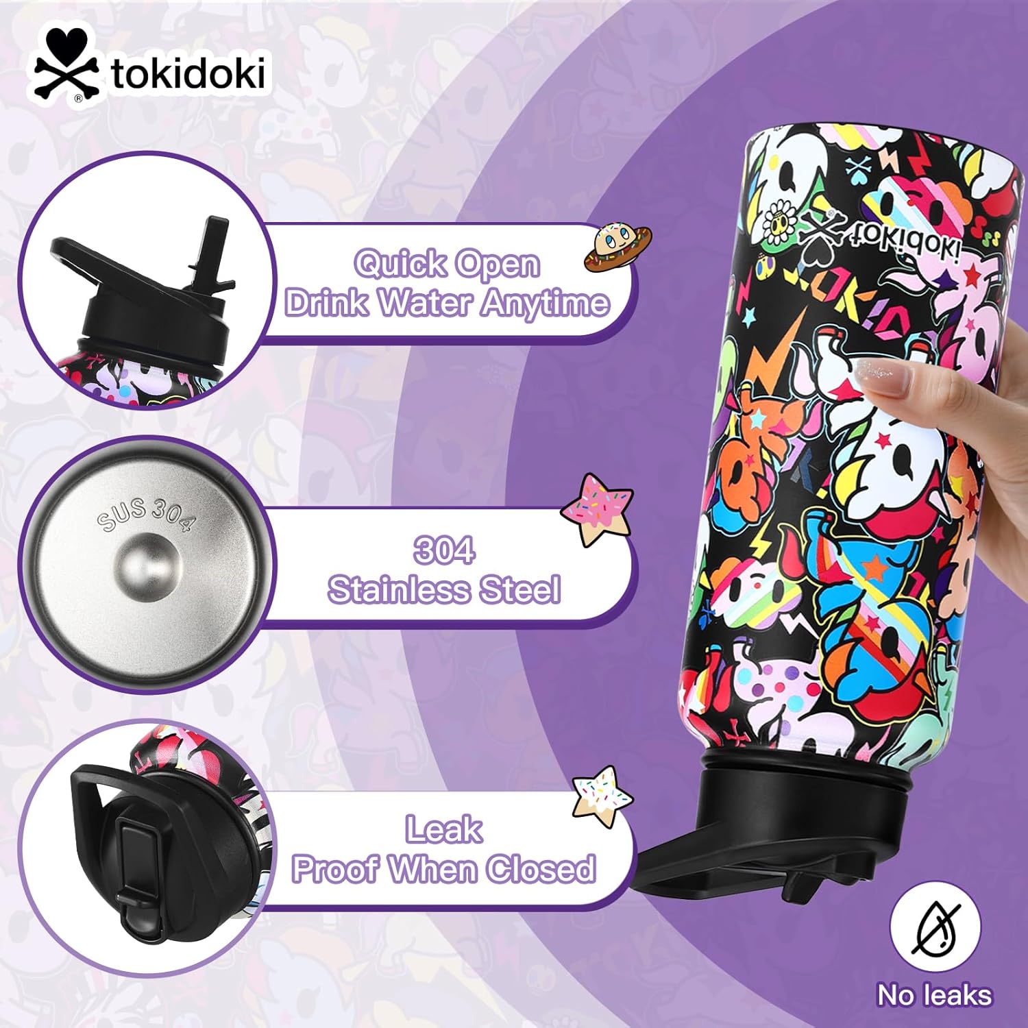 Tokidoki Unicorno 32OZ Water Bottle with straw Anime Cartoon Reusable Insulated Water Bottle Cup Tumbler with Leak Proof Flip for Outdoor Gym (unicorno-04) - Image 4