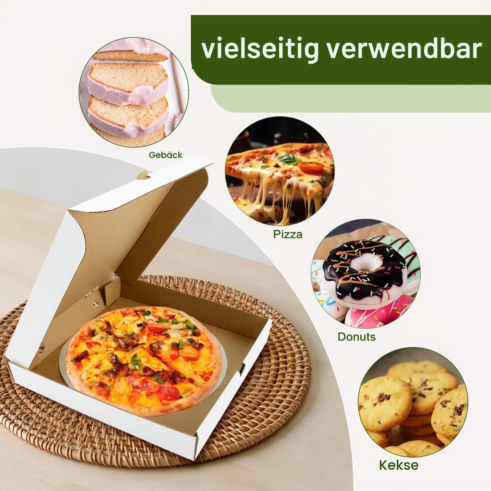 Set von 40 Pizzakartons mit Papierfutter, 25,4 x 25,4 x 3,8 cm, Mini-Pizzakartons aus Wellpappe für Party, Kekse, Kuchen, Hochzeit, Restaurant
