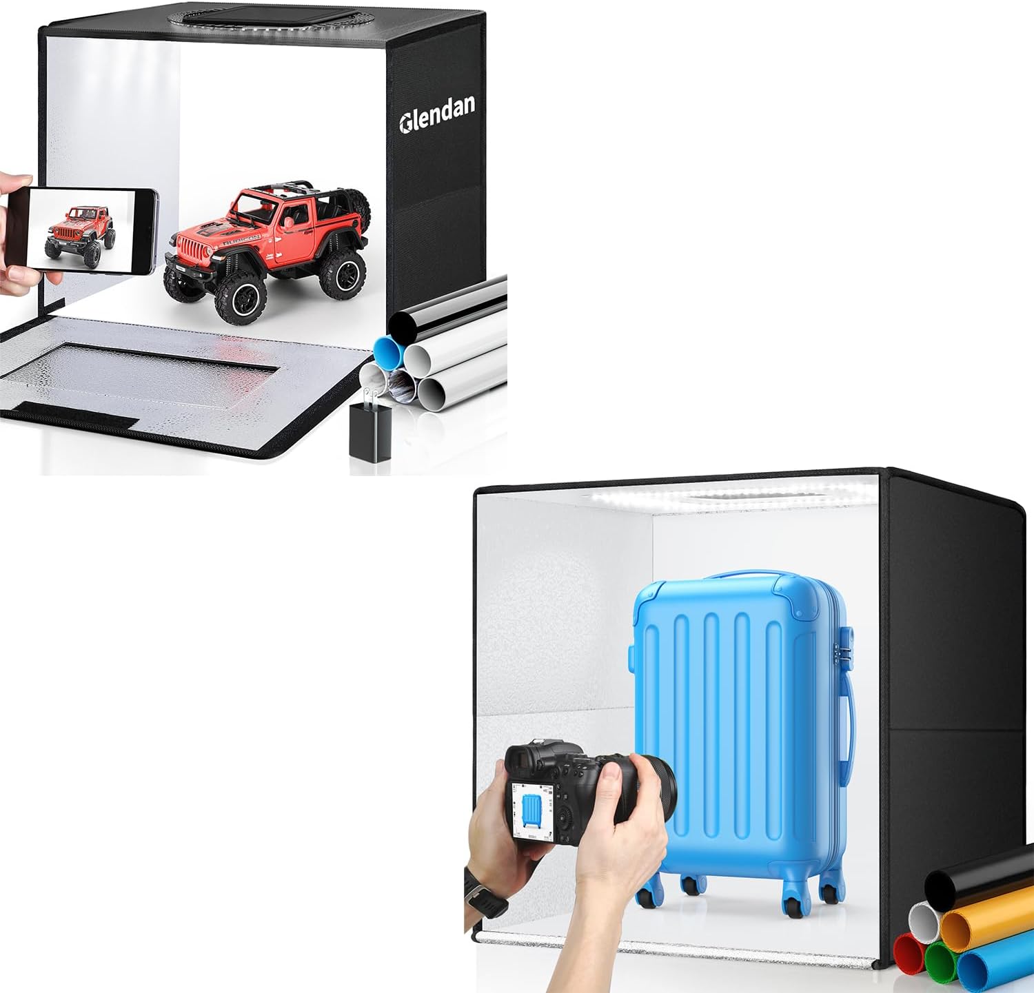 Glendan 16"x12" Professional Portable Light Box Photography + Glendan 24"x24" Professional Large Light Box Photography