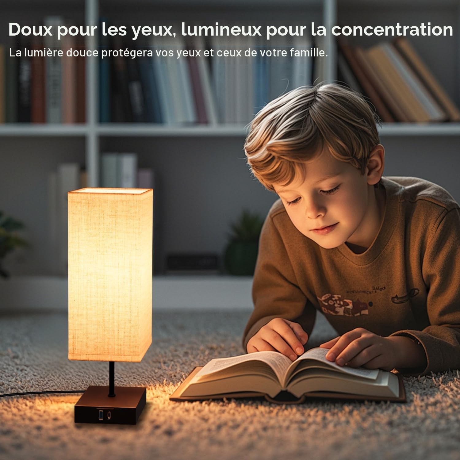 Lampe de Chevet Lot de 2 - Lampe de Bureau avec Contrôle Tactile, Lampe Chevet Chambre avec 2 *Port USB, 3 Tons & 1-100% Gradation, Ampoule Incluses