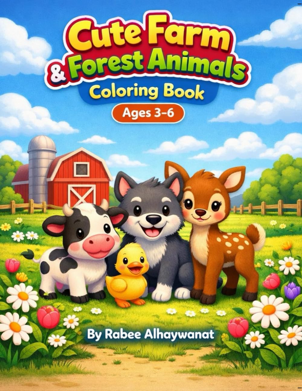 Cute Farm & Forest Animals Coloring Book