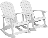 Vista 23 de YEFU Mecedora para exteriores, mecedora Adirondack, silla mecedora de patio con respaldo ancho, silla mecedora de gran tamaño con aspecto de madera