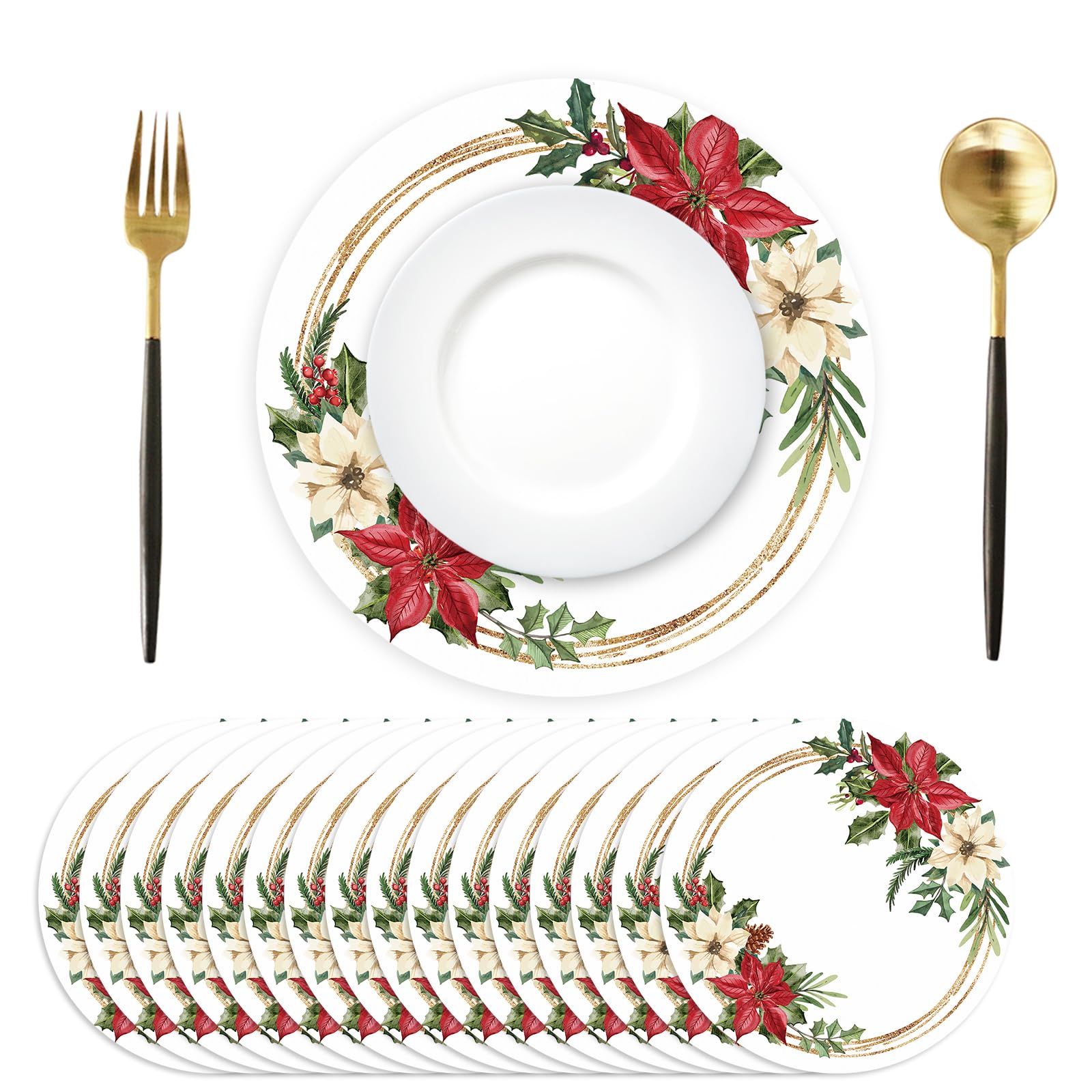 Set de table Noël jetable en papier rouge poinsettia 34 cm lot de 50