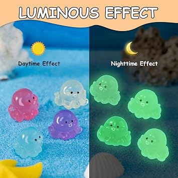 24PCS Mini Resin Octopuses, Tiny Octopus Figurines Glow Dark Decor