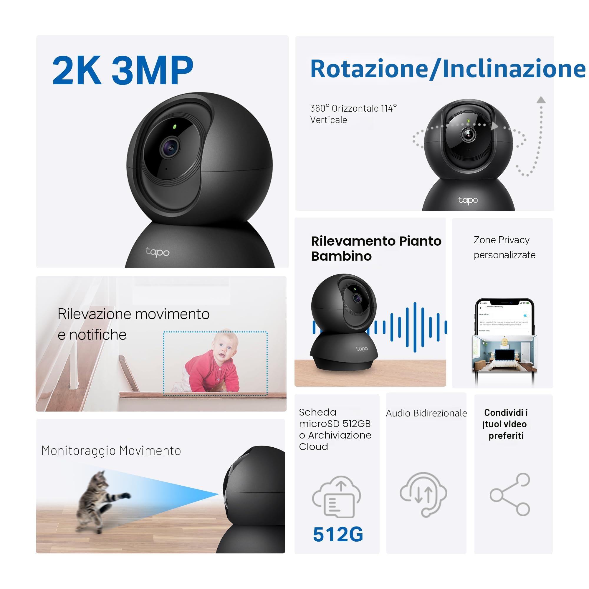 Tapo C211 Telecamera Wi-Fi Interno 2K 3MP Videocamera Sorveglianza Visione Notturna Alexa Google Assistant