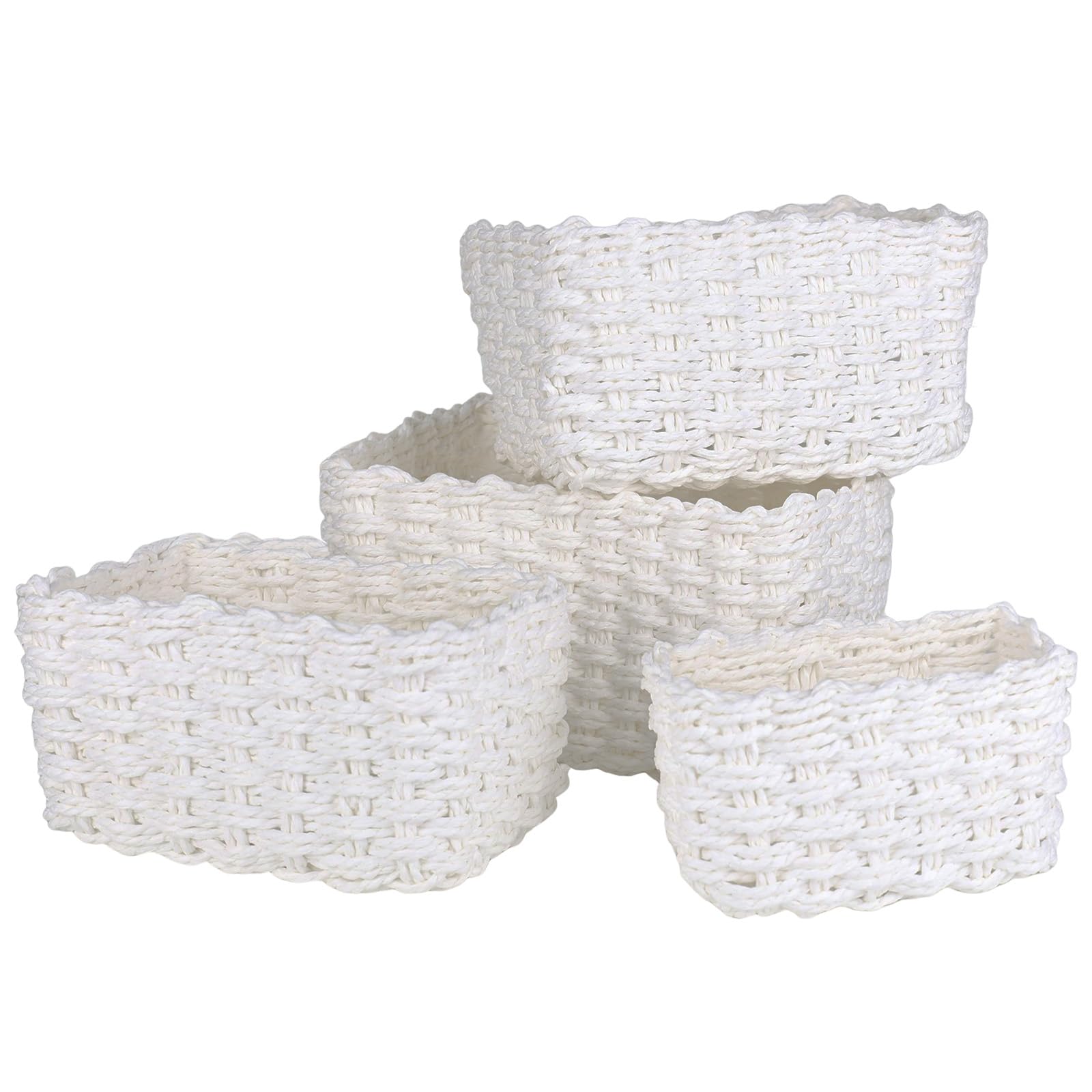 Trendecor Wicker Basket, 4 Pcs Small Wicker Baskets for Hampers Gift Multifunctional Storage Baskets Empty Bin Organizer Divider for Bathroom Bedroom Kitchen Office Storage 4 Sizes (White)