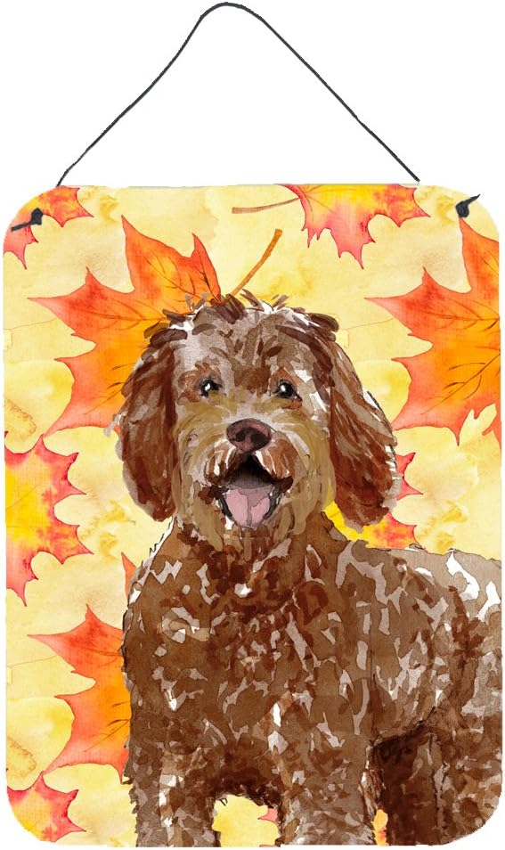 Caroline's Treasures CK1837DS1216 Fall Leaves Labradoodle Wall or Door Hanging Prints Aluminum Metal Sign Kitchen Wall Bar Bathroom Plaque Home Decor Front Door Plaque, 12x16, Multicolor