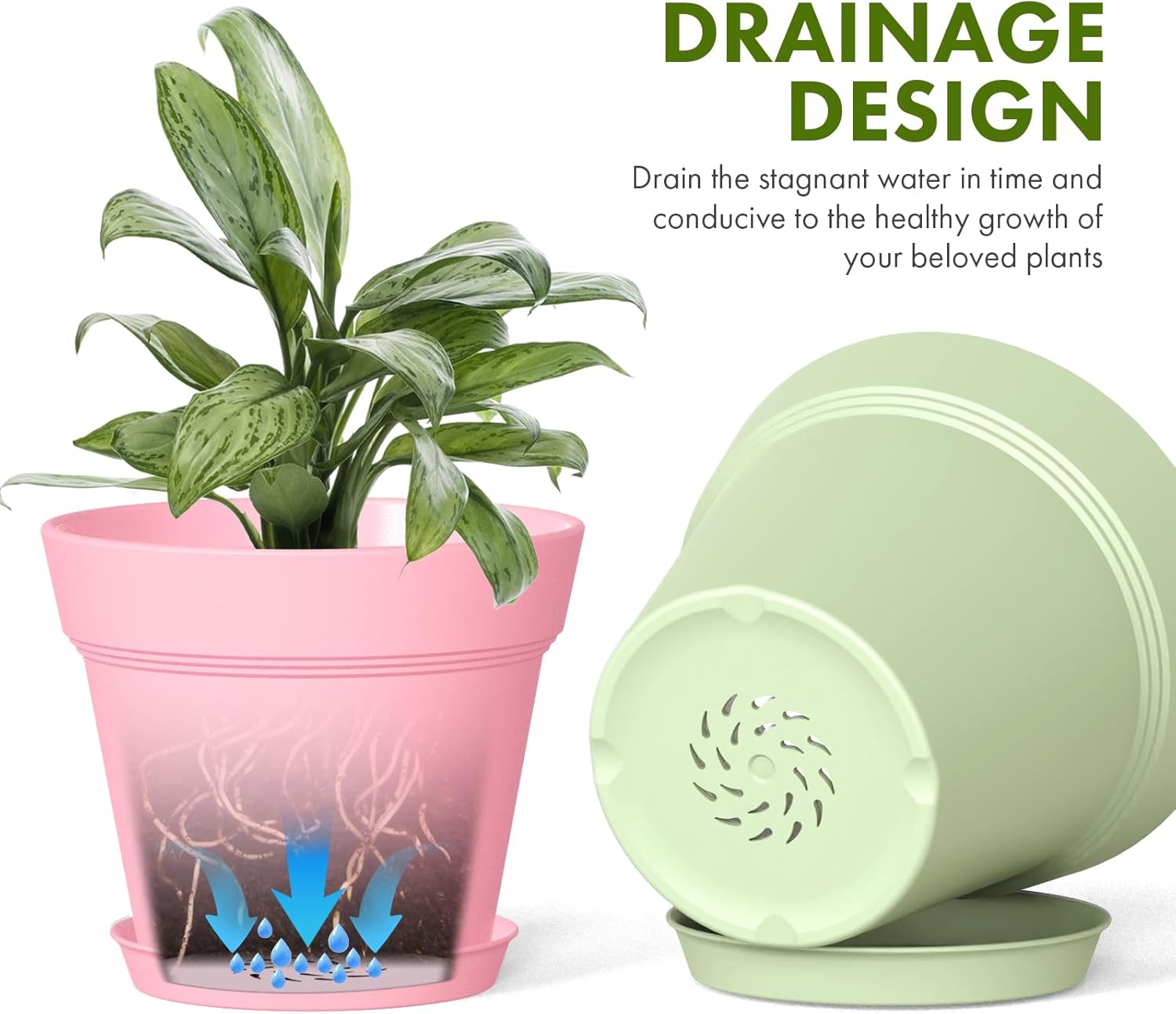 WSMKSZ 7 Inch Thick Plastic Plant Pots with Drainage Holes and Trays – 6 Pack Nursery Pots for Indoor & Outdoor House Plants, Seedling Starter Planters for Garden Flowers, Colorful