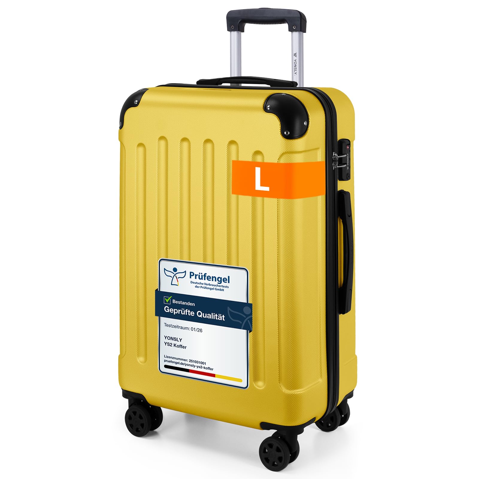 YONSLY Gepäck Reisekoffer, Trolley Rollkoffer Handgepäck, Hartschalenreisekoffer mit 360° Lenkrollen, Zahlenschloss, Mehrstufiger Teleskopgriff