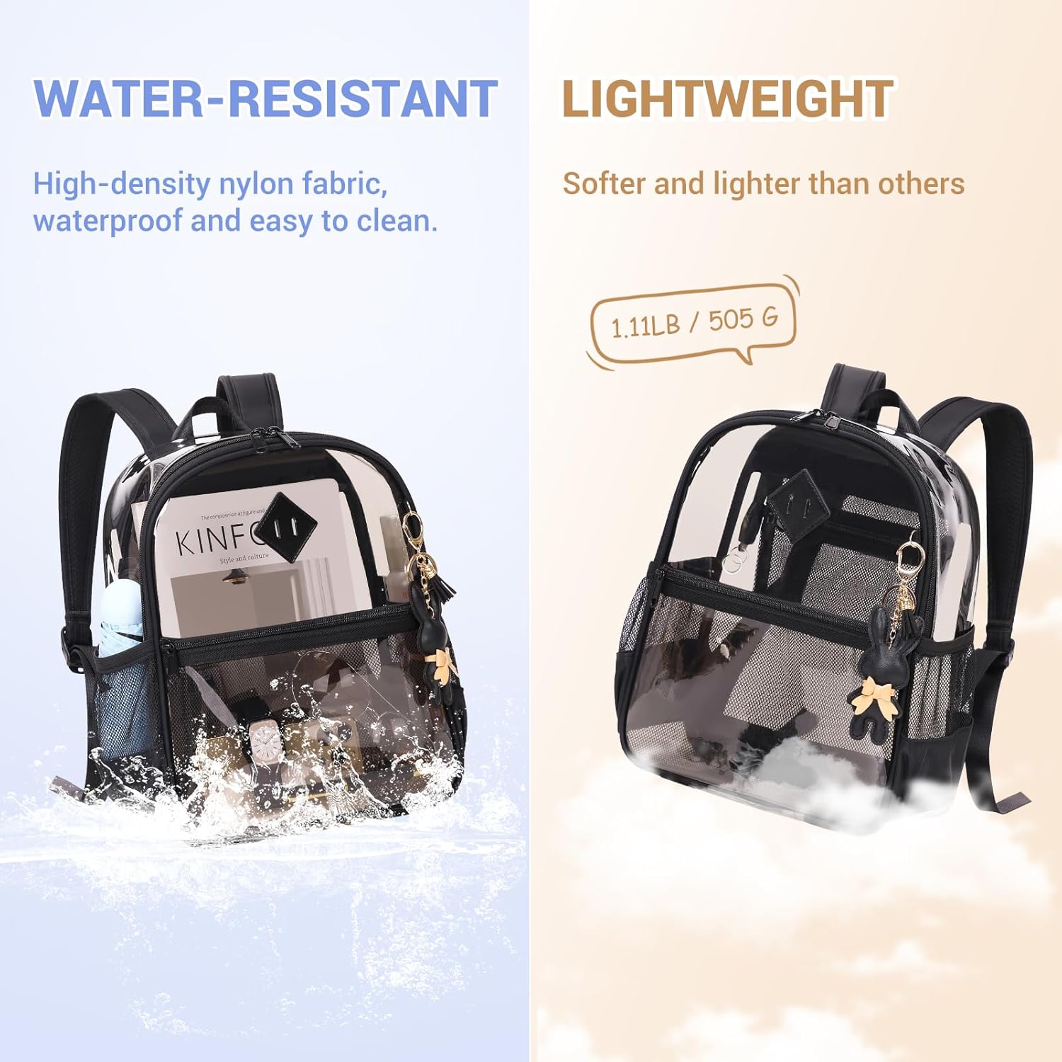 Clear Backpack for Stadium Events Approved 12×6×12, Thick TPU Mini Clear Bag with Front Pocket for Concert Sport Events Work Travel, Black - Image 8