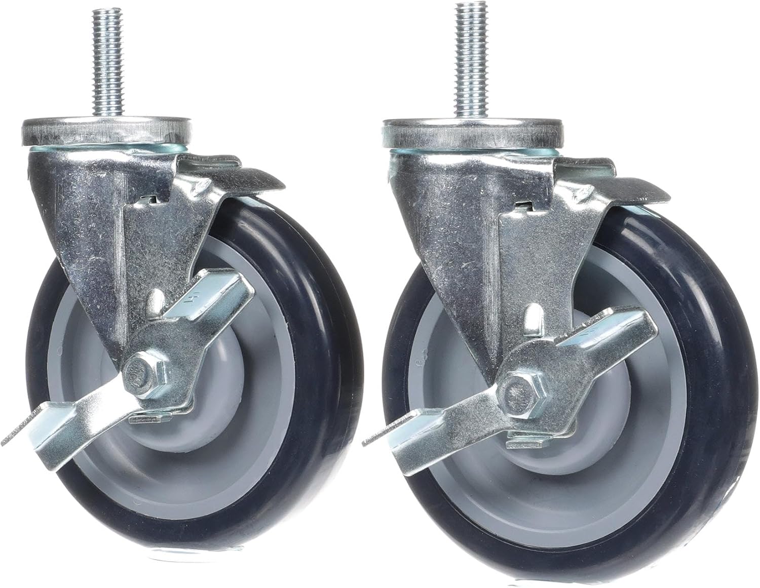 Medium Duty Threaded Stem Caster Kit - 1/2-13 x 1" Stem, 5" Blue Polyurethane Wheel, 4 Brake Casters