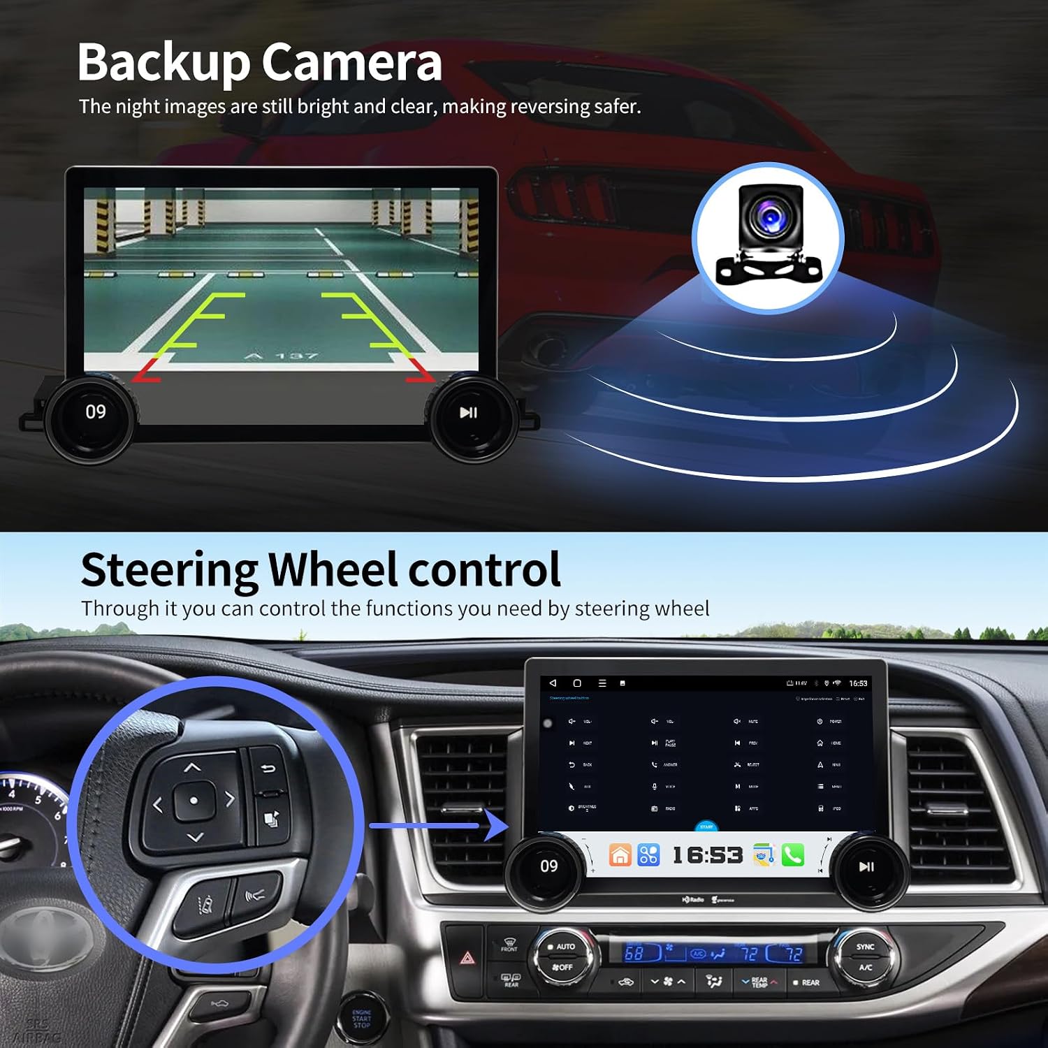 Car Radio for Toyota Highlander 2014-2019 Stereo Radio with Wireless Carplay Android Auto Upgrade 4+64G 11.8" 2K Touch Screen GPS DSP SWC Bluetooth AHD Backup Camera Support JBL Amplifier