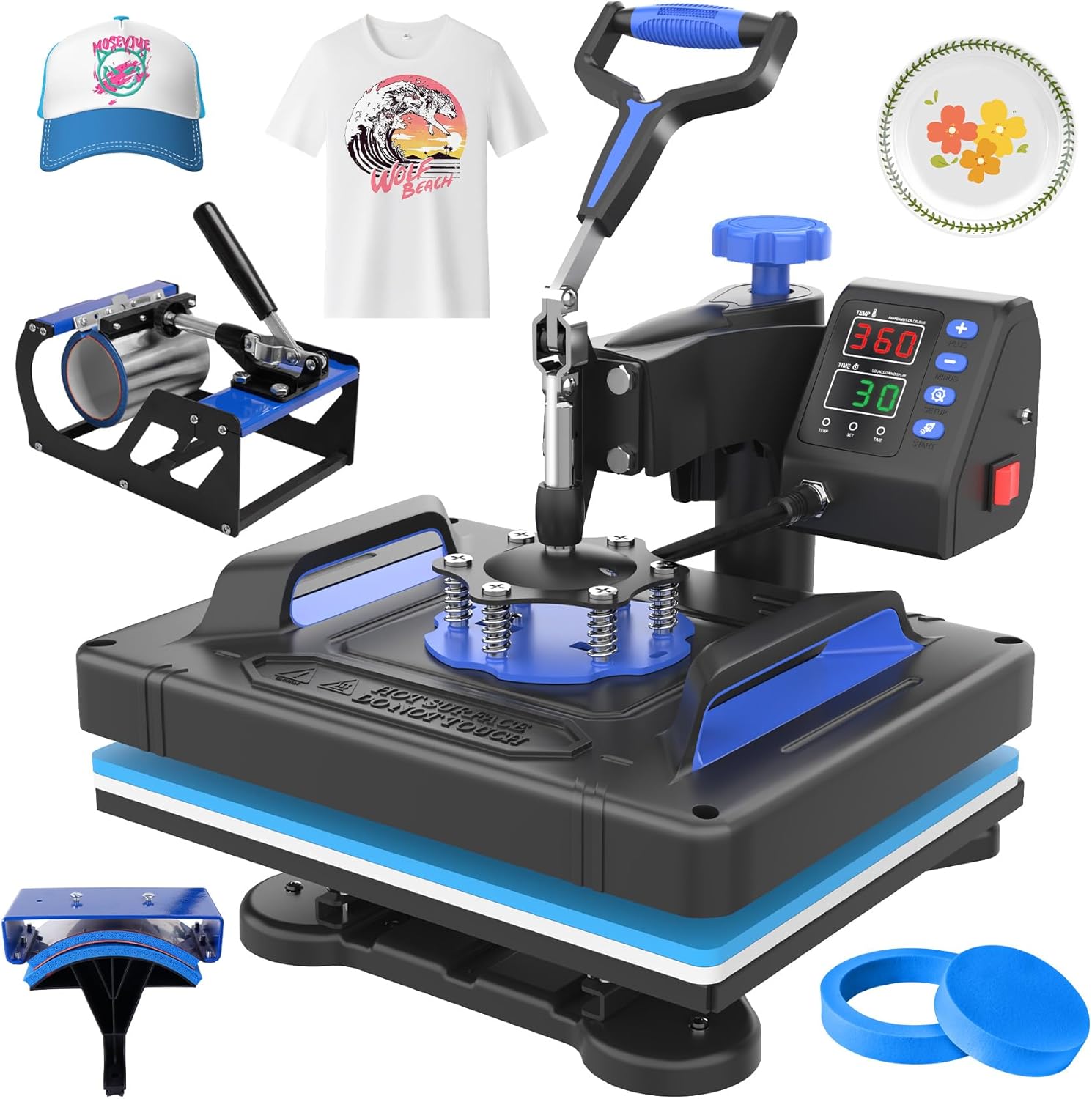 Seeutek Heat Press 5 in 1 Heat Press Machine 12x15 inch T Shirt Pressing Machine with 360 Degree Swing Away, Multifunction Heat Transfer Sublimation Combo for T Shirts Mugs Hat Plate Cap Pink