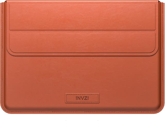 INVZI MacBook Sleeve, Vegan Leather Bag Compatible with 15/16" MacBook Pro M1/Max 2018-2022, Compact Design with Invisible Stand ( Saddle Brown )