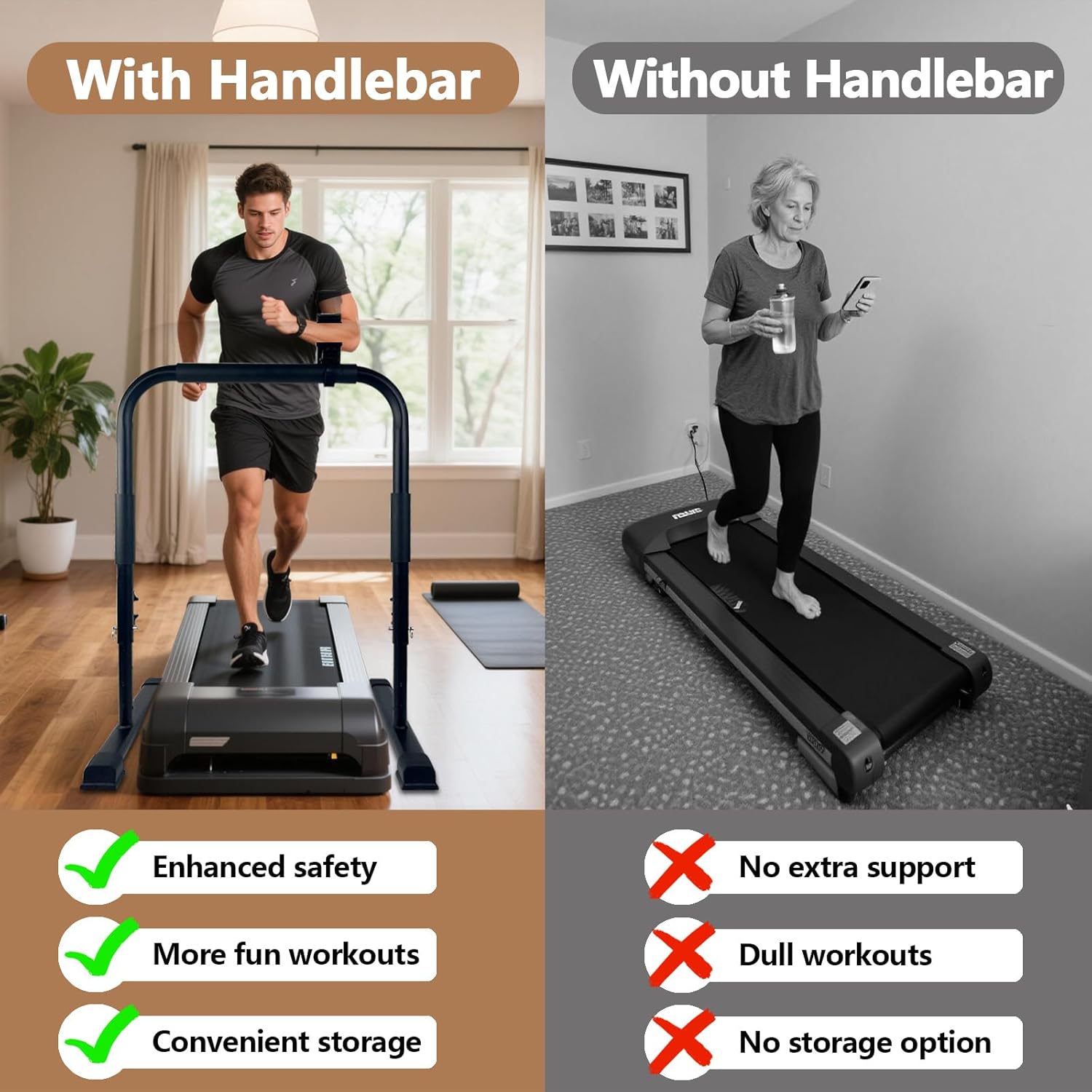 26.7In Wide Walking Pad Handle Bar Only - Adjustable Handle Bar to Hold for Walking Pad with Phone Holder and Storage Bag Enjoy Workout While Having Fun Anytime, Nice for Home Gym Or Office Fitness