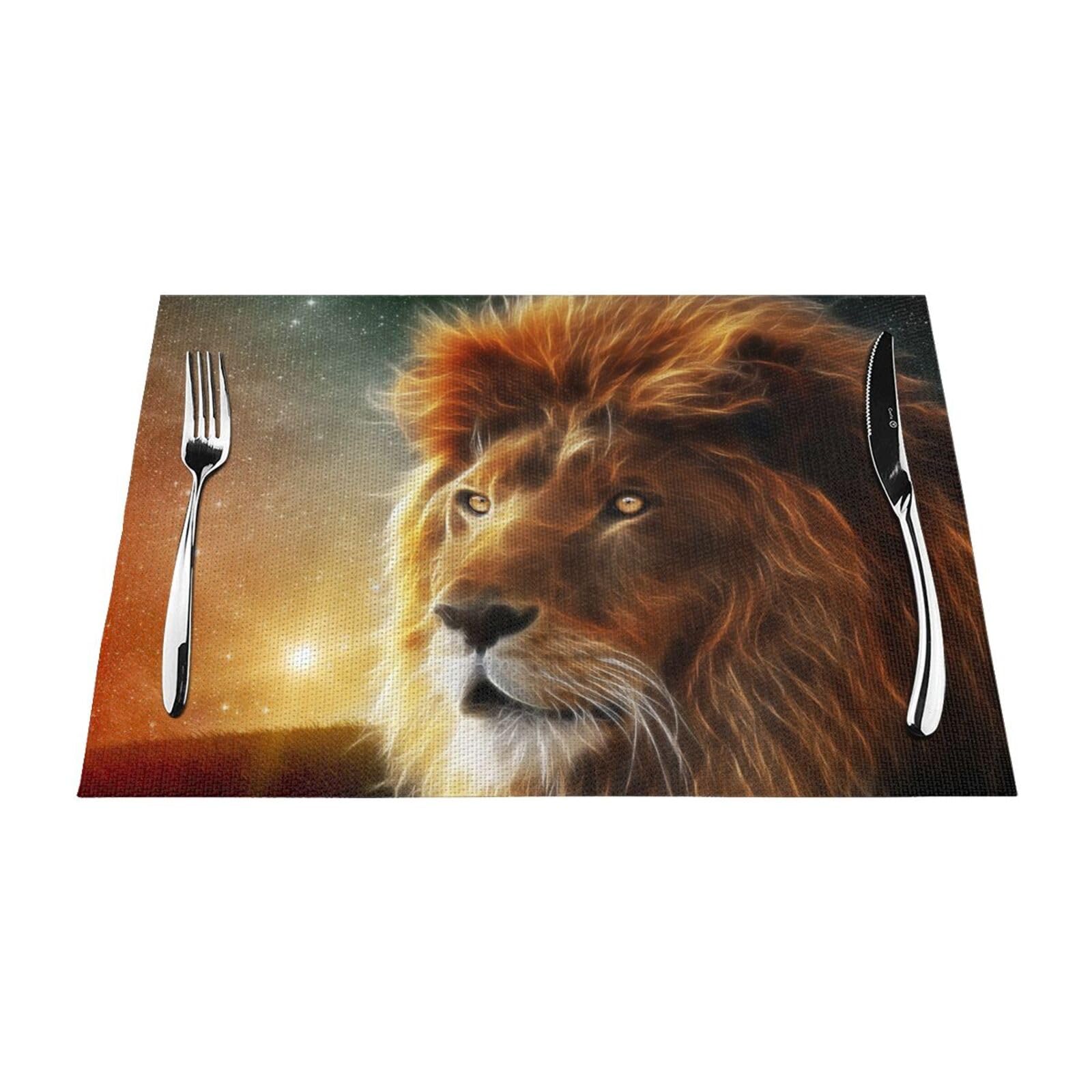 PVC Placemat Set of 1 PCS, 45x30 CM, Scifi Lion Printed Non-Slip Heat Resistant Place Mats for Kitchen Dining Table Indoor Outdoor