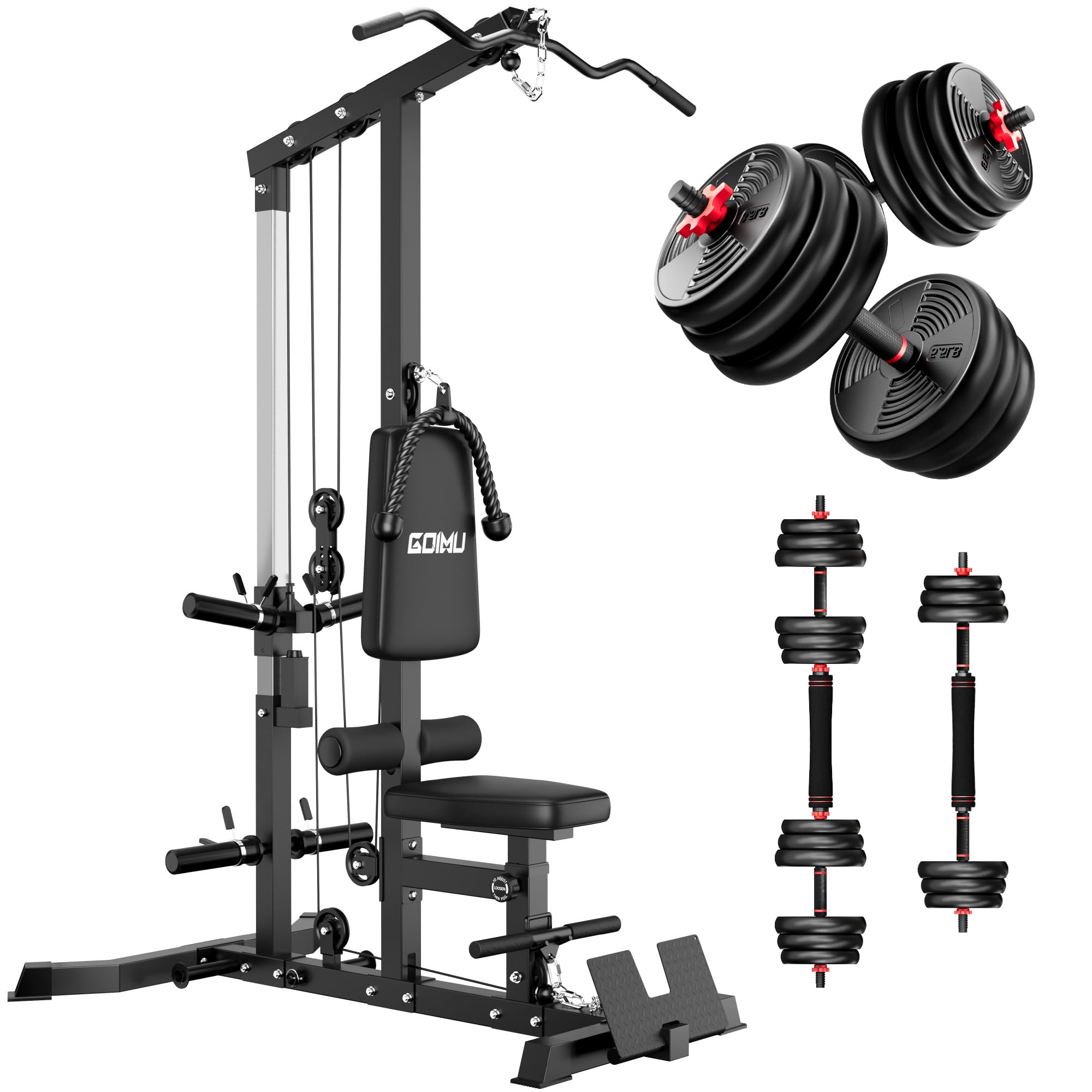 LS01 LAT Pulldown Machine, LAT Row Cable Machine with AB Crunch, LAT Tower with Cable Row Attachments, 3 in 1 Pulley Stations for Home Gym
